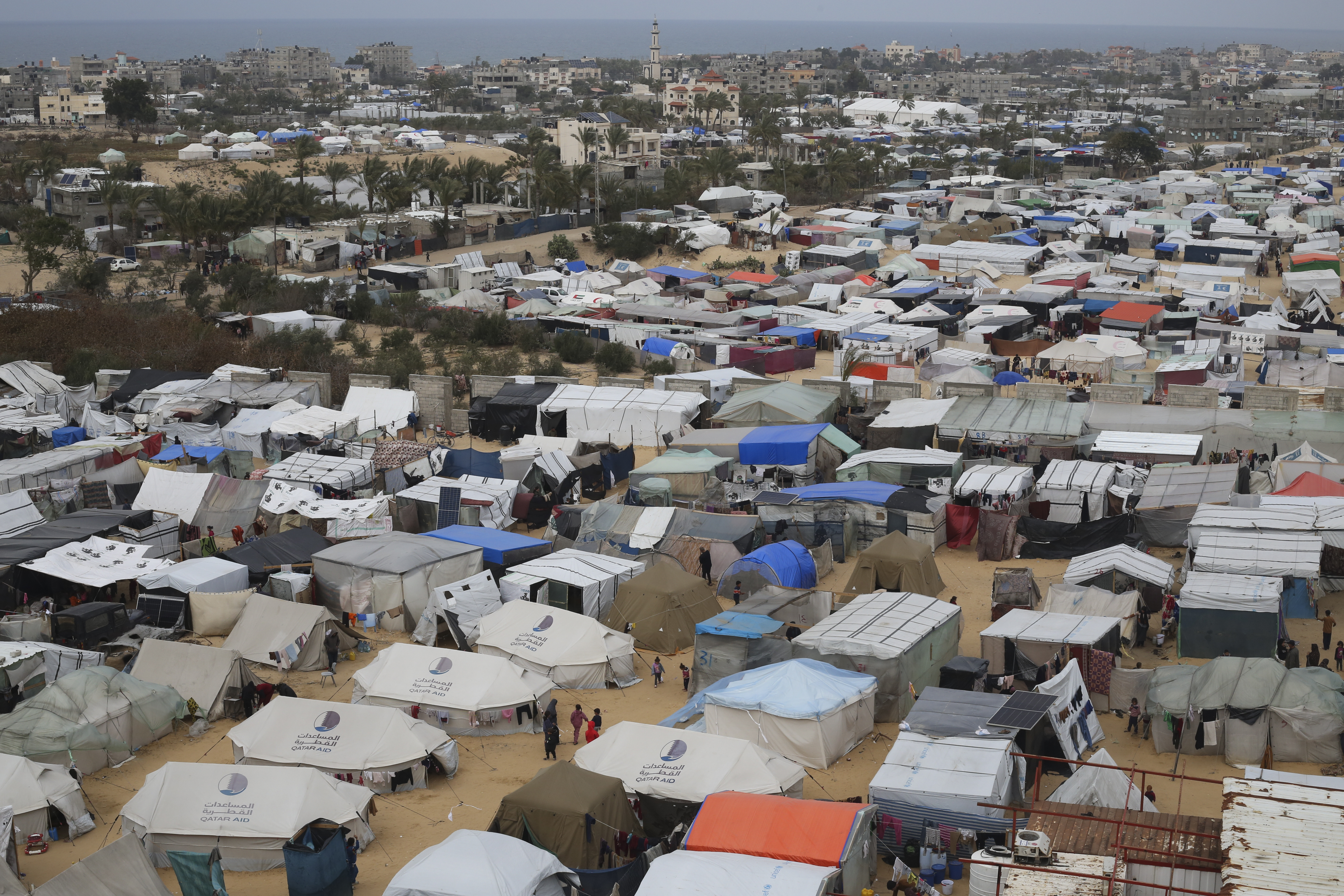 A tent camp housing Palestinians displaced by the Israeli offensive is seen in Rafah, Gaza Strip. Photo / AP