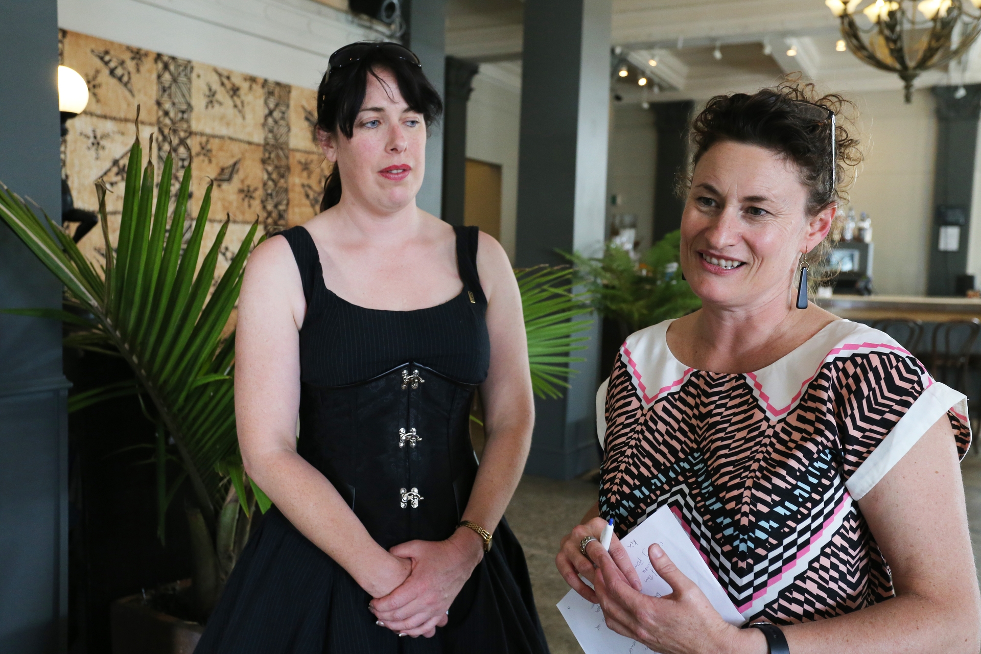Adele Towgood, left, with Angela Roberts who was in Whangarei for a meeting that led to the drafting of a letter to the Minister of Education Hekia Parata asking for the partnership schools to be put on hold. Photo/John Stone.