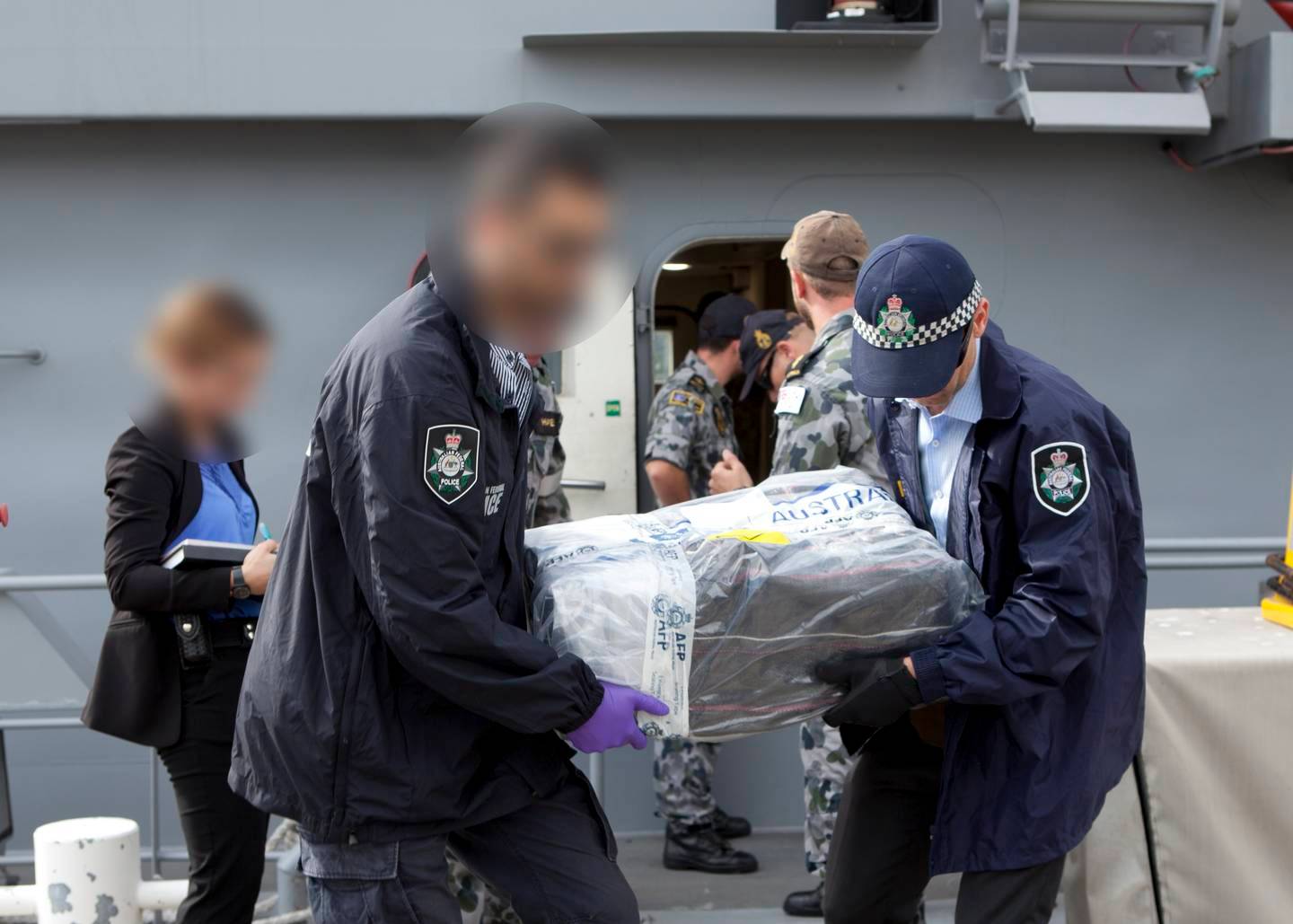 The black bags seized from the Elakha contained 1.4 tonnes of cocaine. Photo / Australian Federal Police