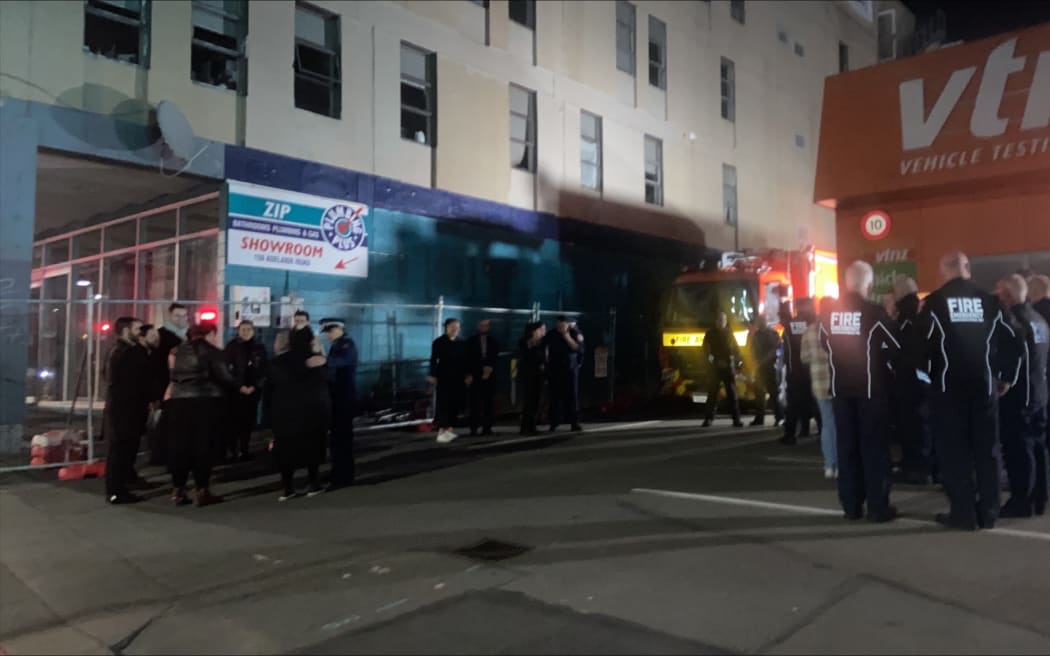 A karakia was held at the scene of the Loafers Lodge fatal fire in central Wellington on June 2 last year. Photo / RNZ 