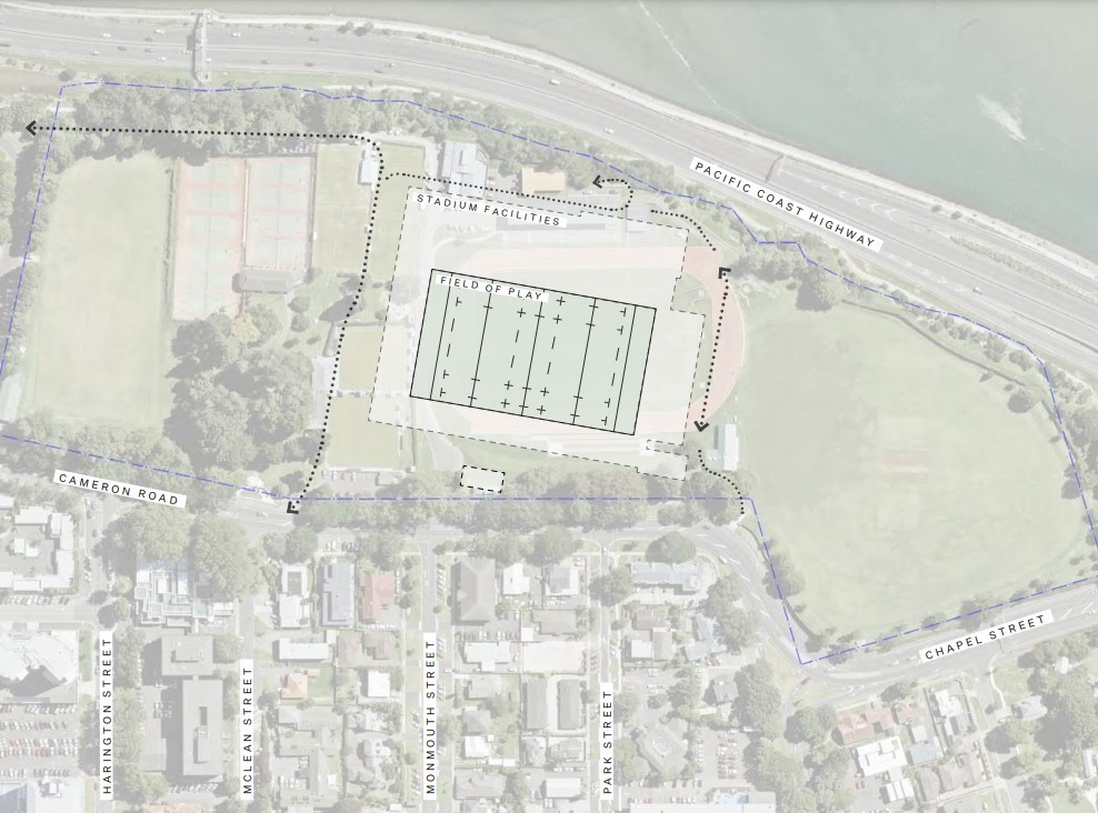 The proposed site for a new stadium, which is at the concept planning stage. Graphic / Supplied