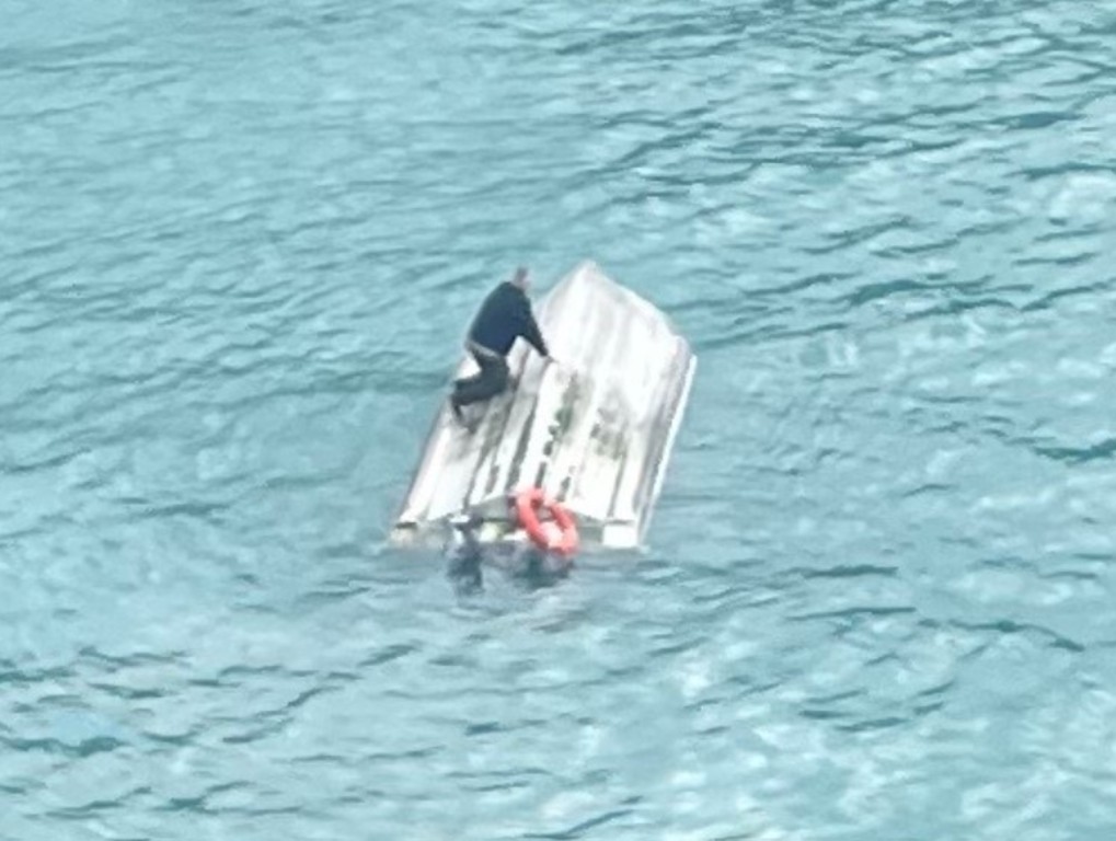 Photo from a helicopter circling a charter boat that capsized near Kaikoura in September, killing five people. Photo / Supplied 