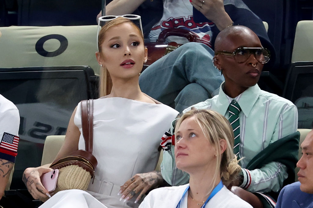 Ariana Grande and Cynthia Erivo attend the Artistic Gymnastics Women's Qualification on day two of the Olympic Games Paris 2024 at Bercy Arena. Photo / Getty Images