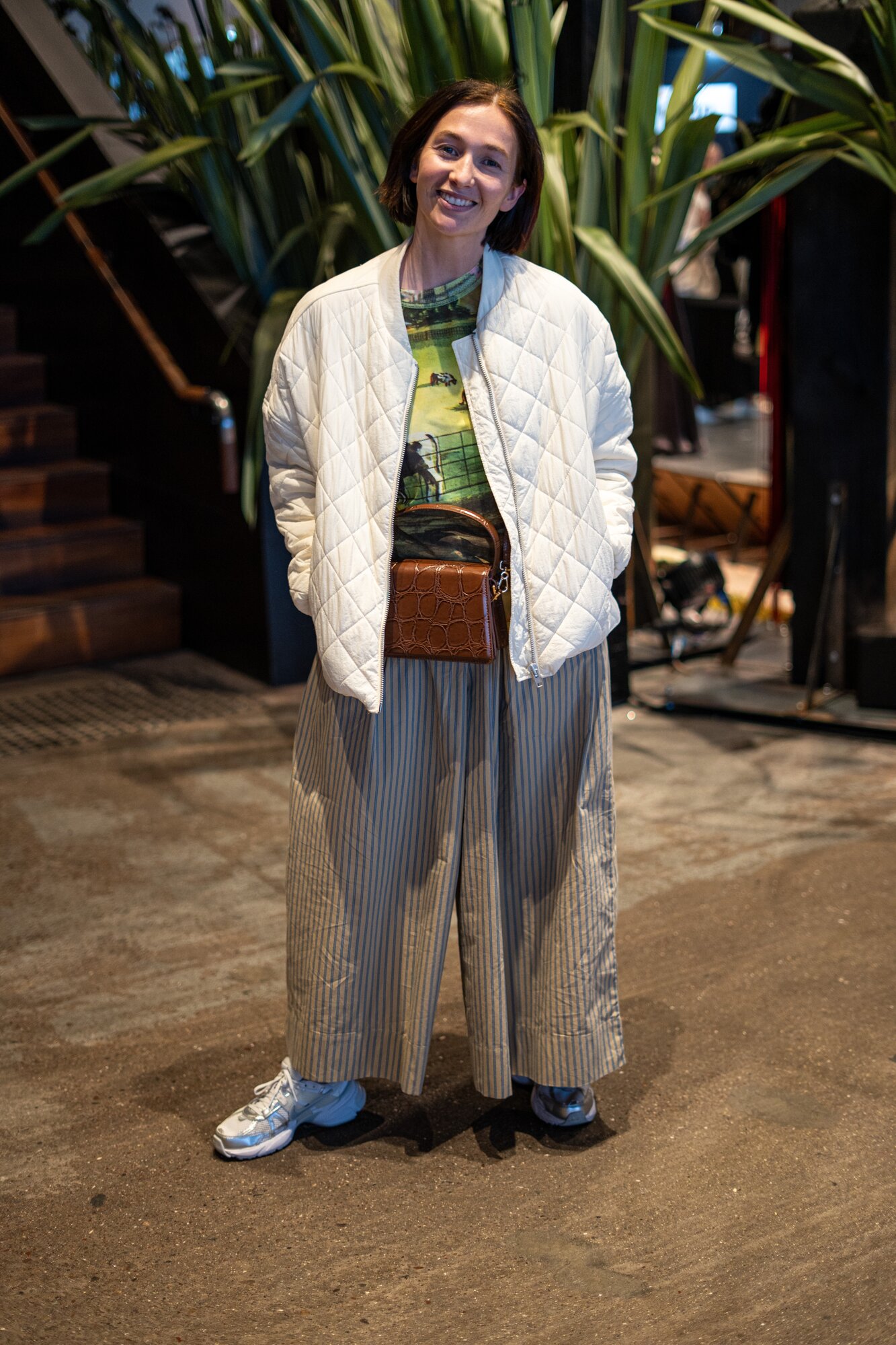 Jane King wears Kowtow pants, Assembly Label jacket (“a great seasonless piece”) and a purse from Trade Me. Photo / Alyse Wright 