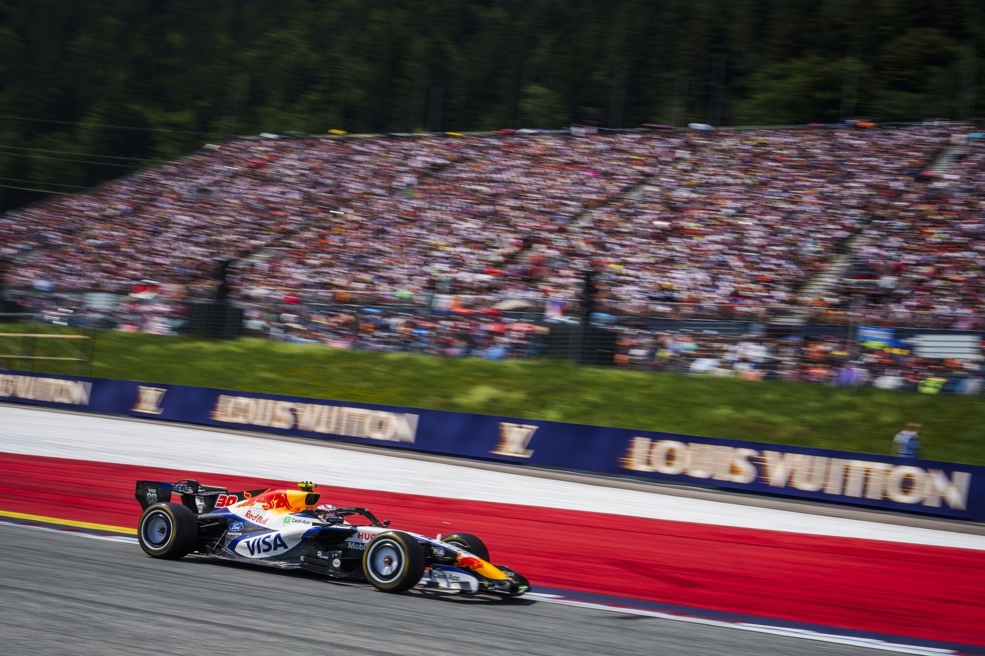Liam Lawson racing at the Austrian Grand Prix. Photo / Red Bull