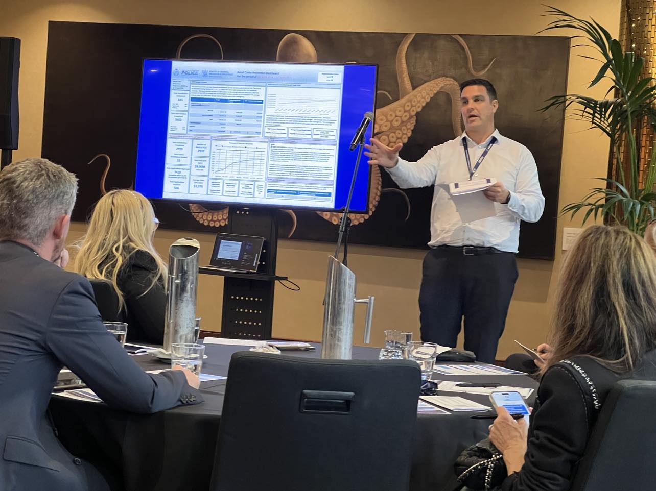 Police National Retail Investigation Support Unit manager Matt Tierney spoke to business owners about retail crime prevention on Monday at a workshop at SkyCity.