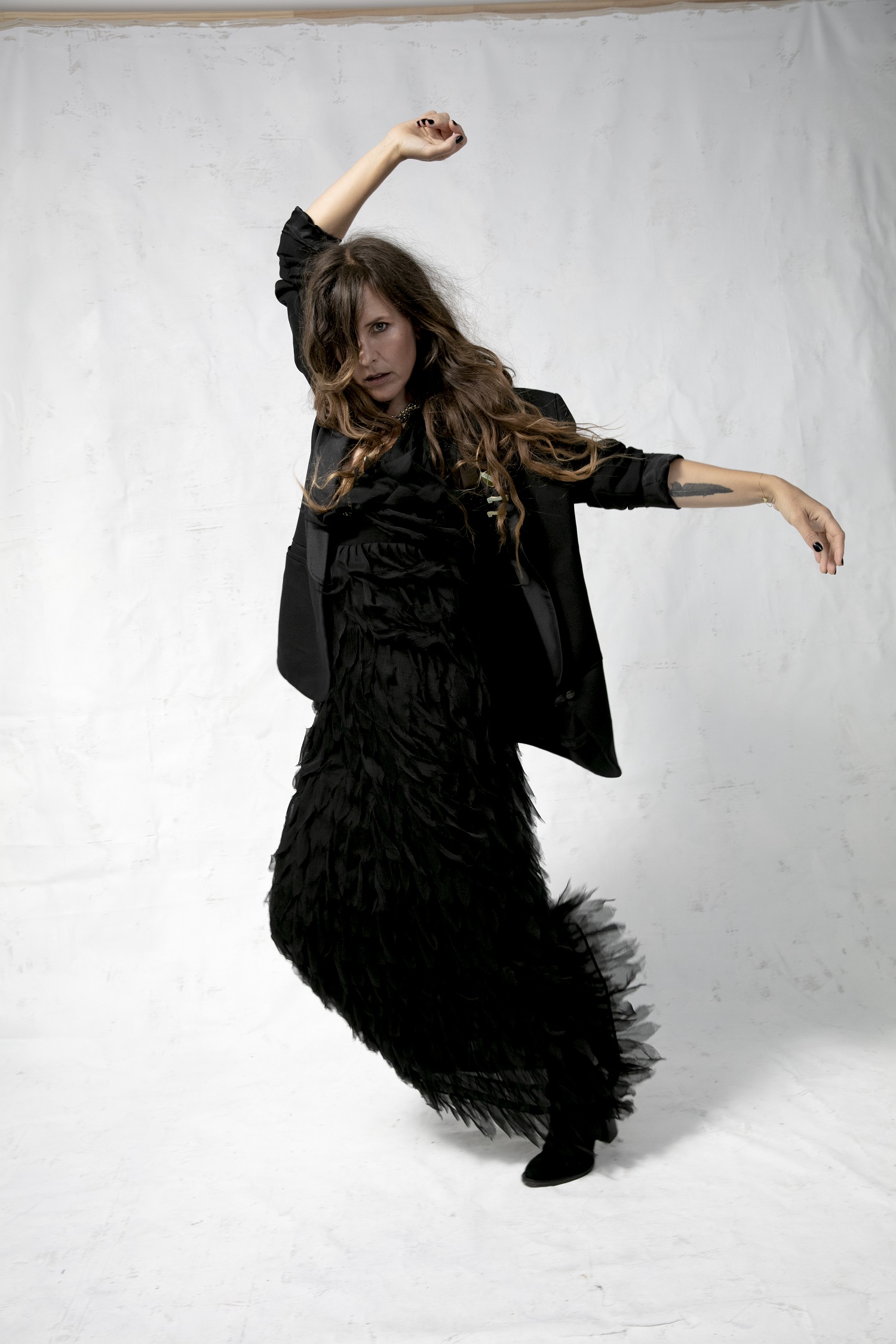 Reb Fountain wears gown and blazer from Diamond Dogs autumn/winter 2009. Photo / Babiche Martens