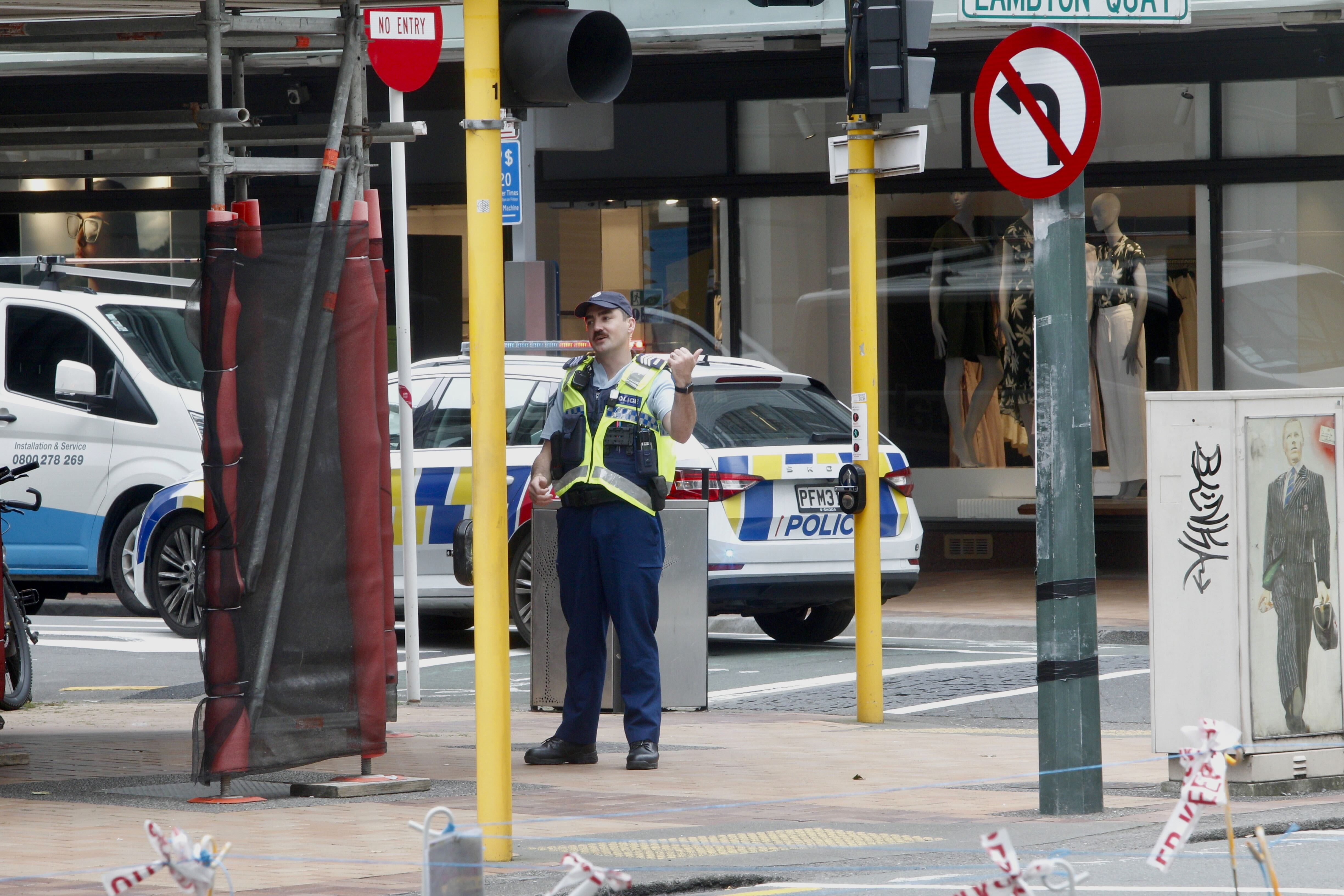 Police officers cordoned off streets after the suspicious packages were discovered. Photo / Mark Mitchell