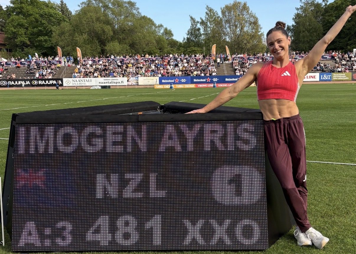 Imogen Ayris set a new meet record in claiming pole vault victory at the Paavo Nurmi Games in Finland.