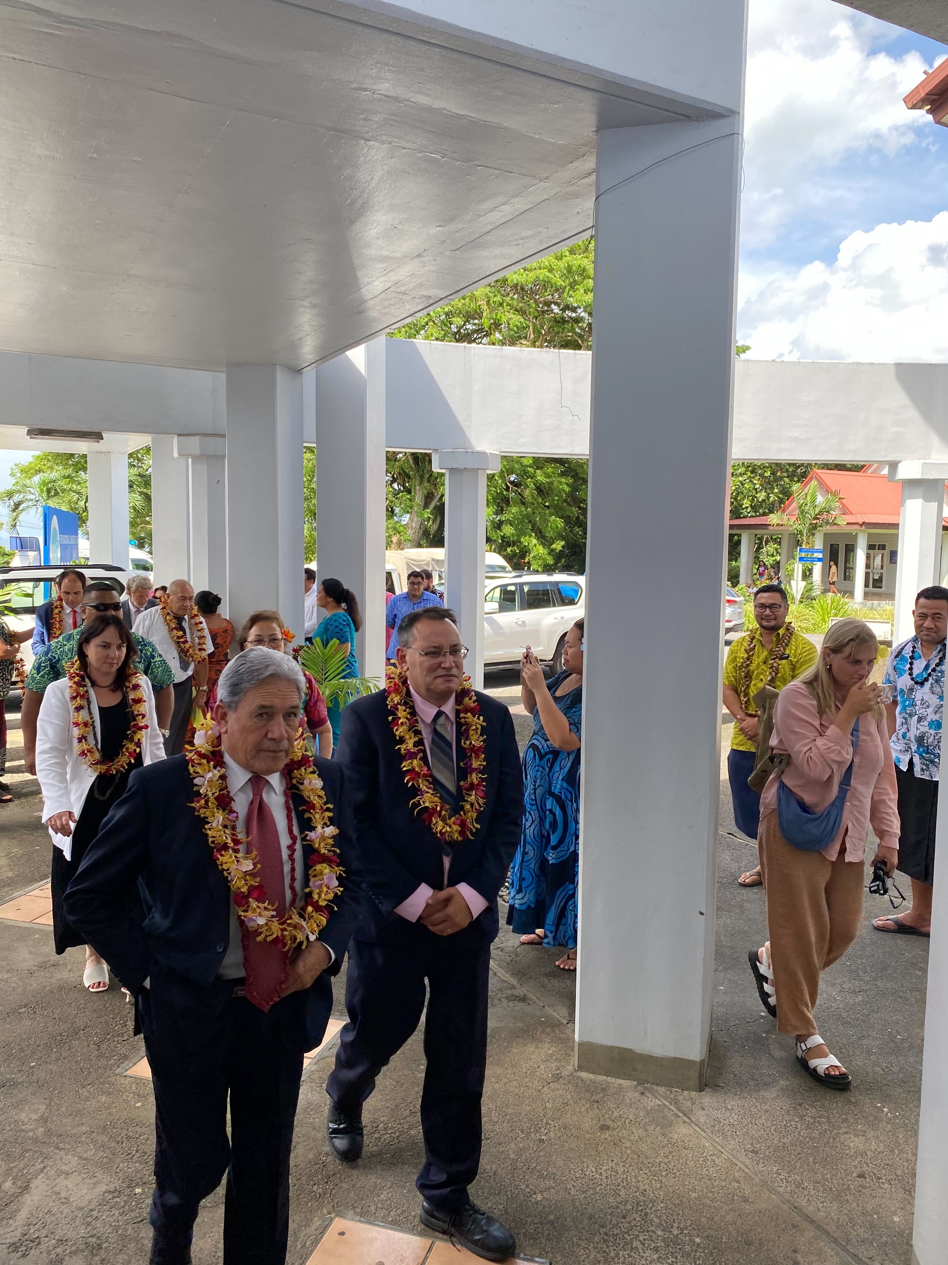 Deputy PM Winston Peters and Health Minister Dr Shane Reti at the National University of Samoa. Photo / Vaimoana Mase