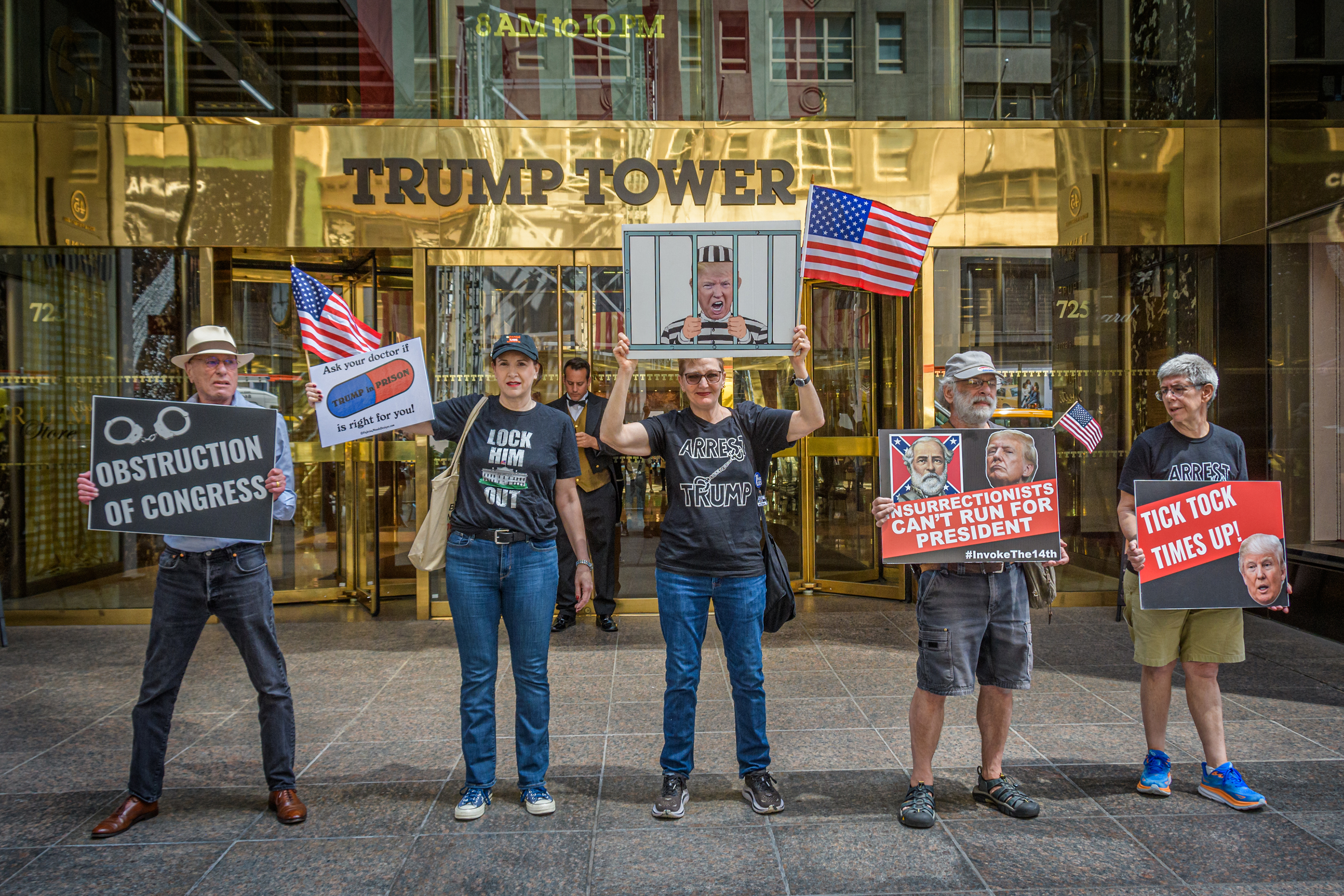 Anti-Trump protesters outside Trump Tower in New York this March. Photo / Getty Images