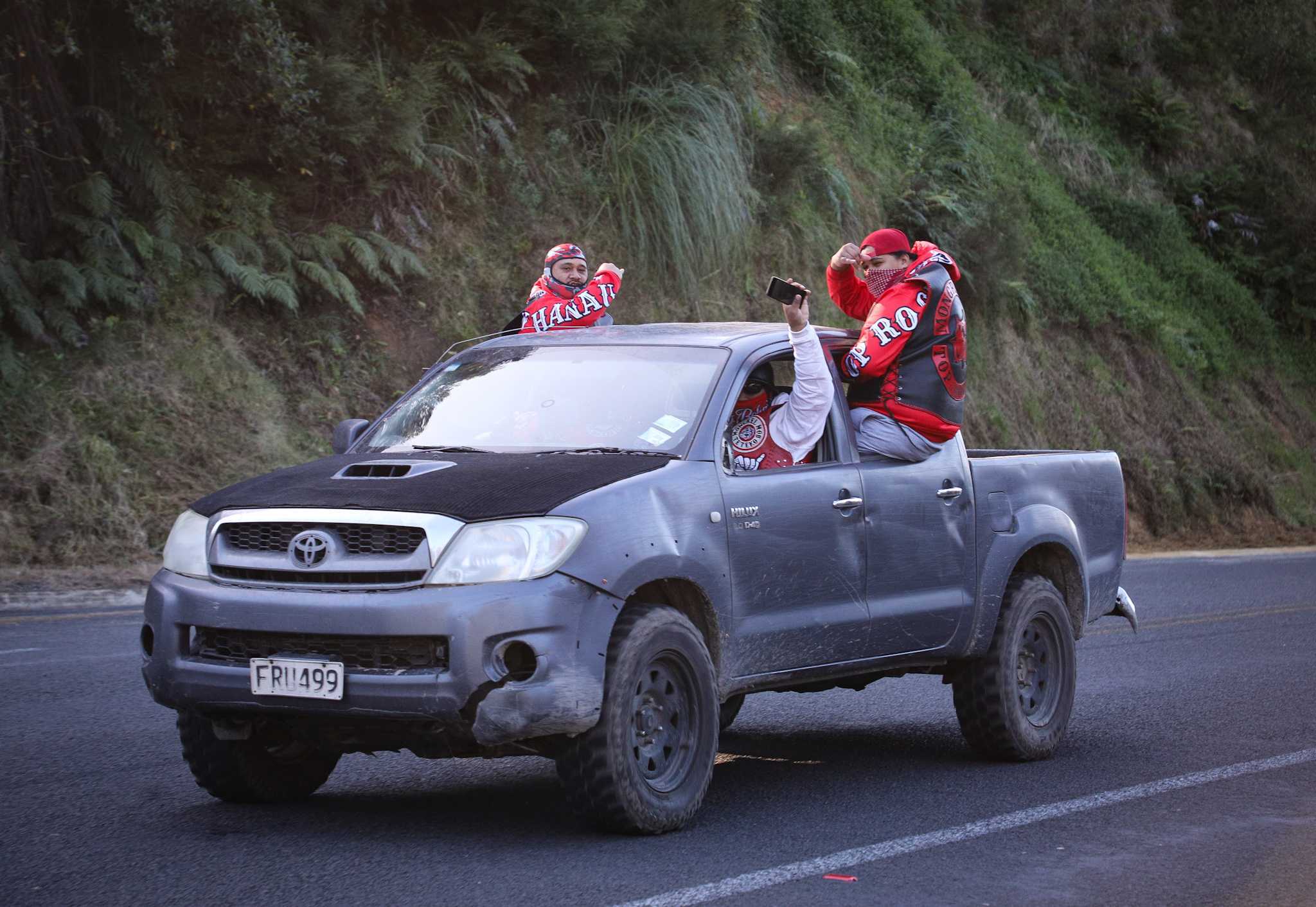 Mongrel Mob members in the funeral procession for Steven Taiatini. Photo / Andrew Warner