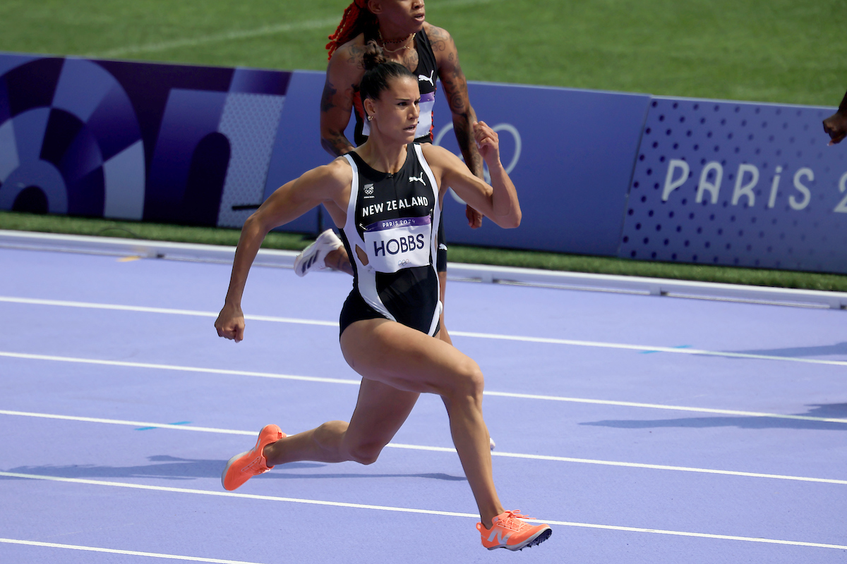 Zoe Hobbs during one of the women’s 100m heats. Photo / Iain McGregor / www.photosport.nz