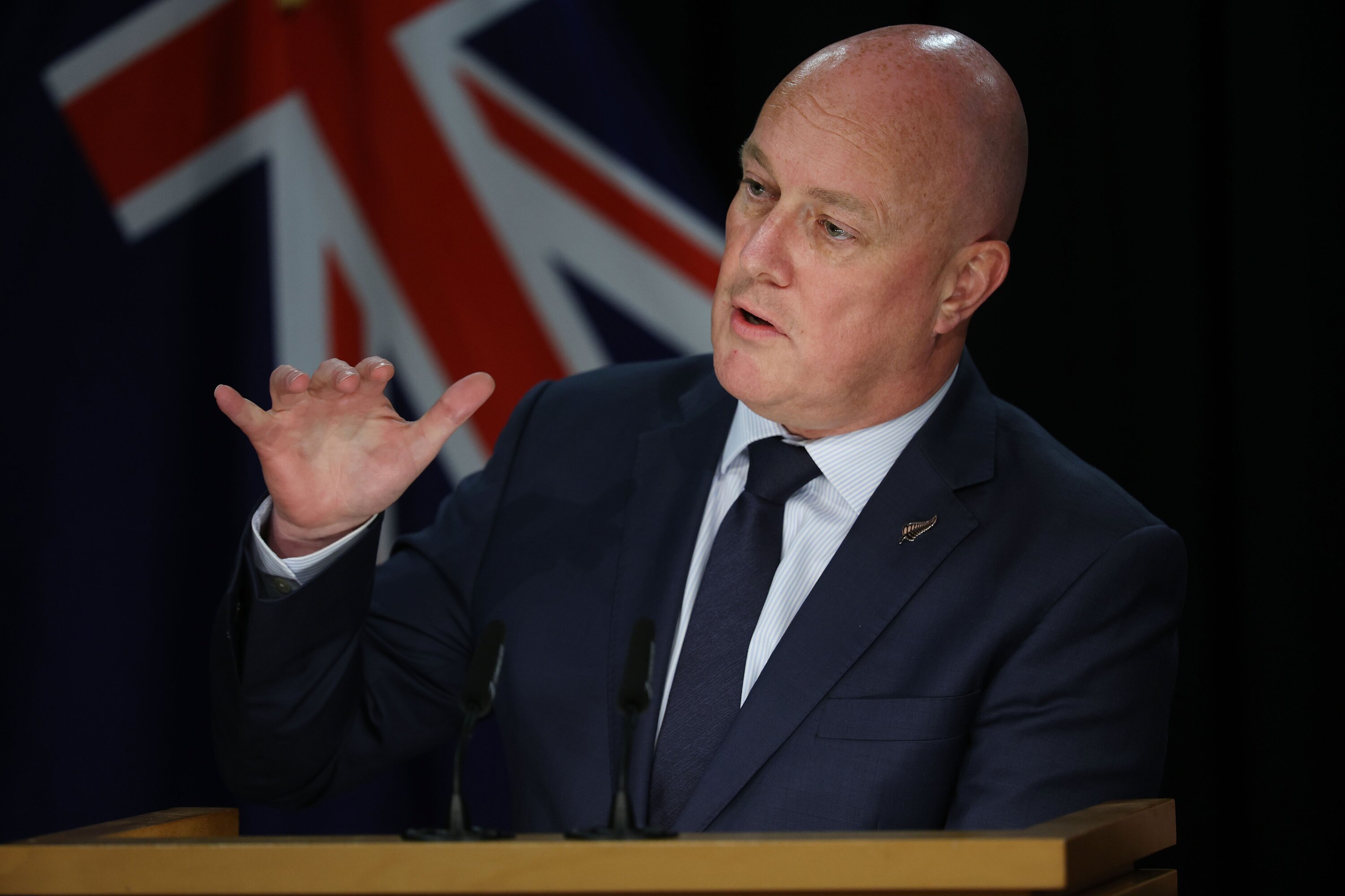 Prime Minister Chris Luxon speaking at yesterday's post-Cabinet press conference. Photo / Marty Melville