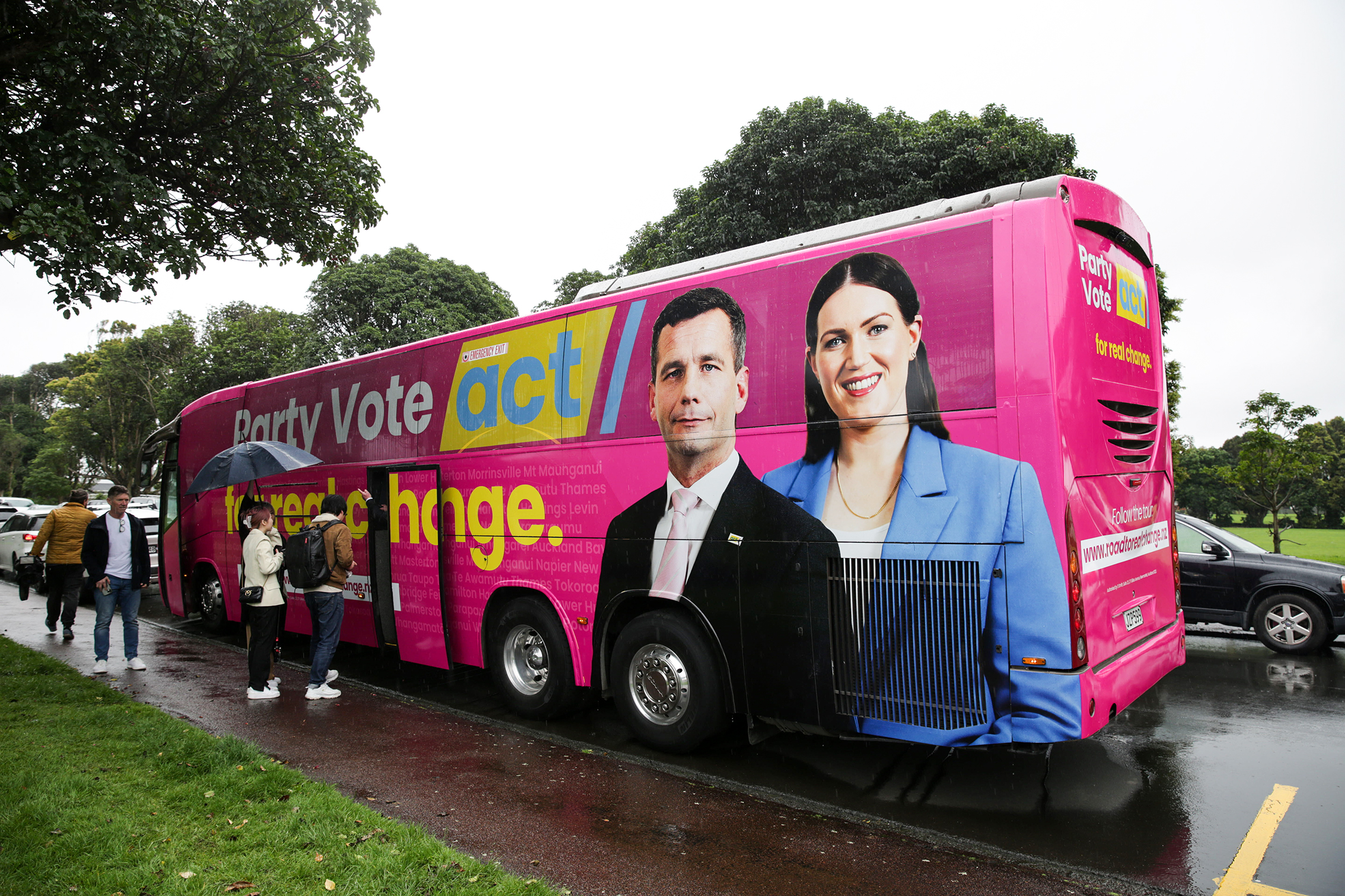 The Act Party campaign bus, named 'Big Pinky', was revealed in Auckland yesterday. Photo / Sylvie Whinray