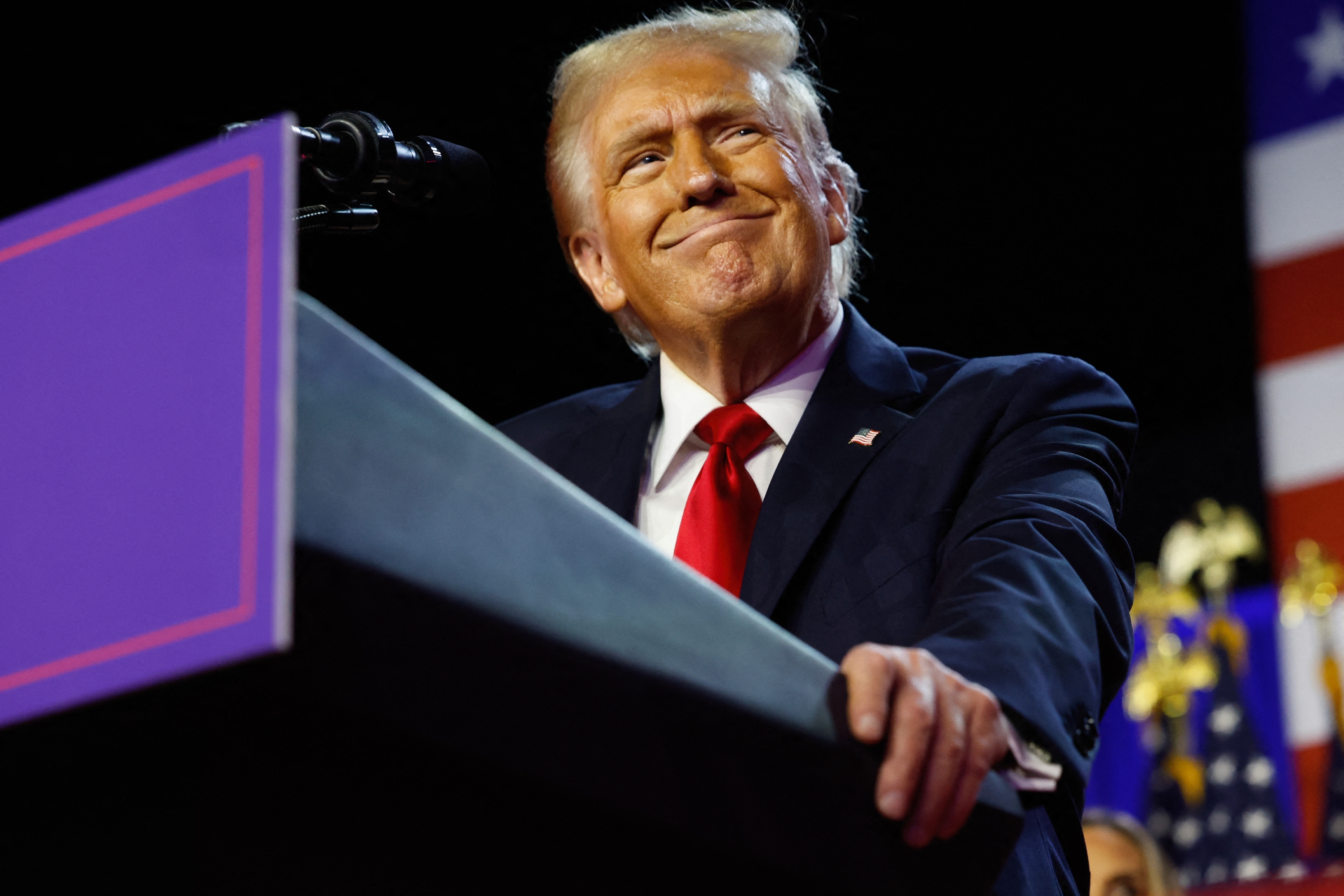Former US President and Republican presidential candidate Donald Trump arrives for an election night event at the West Palm Beach Convention Center in  Florida. Photo / AFP