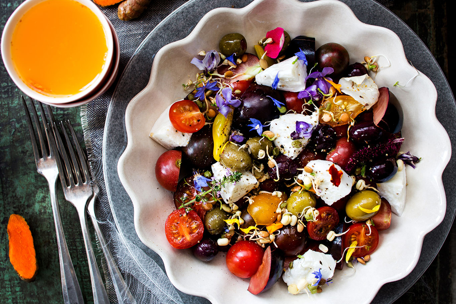 Mixed tomato and mozzarella salad. Photo / Babiche Martens