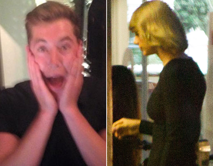 Left, the photo Captains Restaurant posted on its Facebook page after Taylor Swift's visit. Right, Swift makes her way into the Queenstown restaurant. Photos / Facebook / James Allan