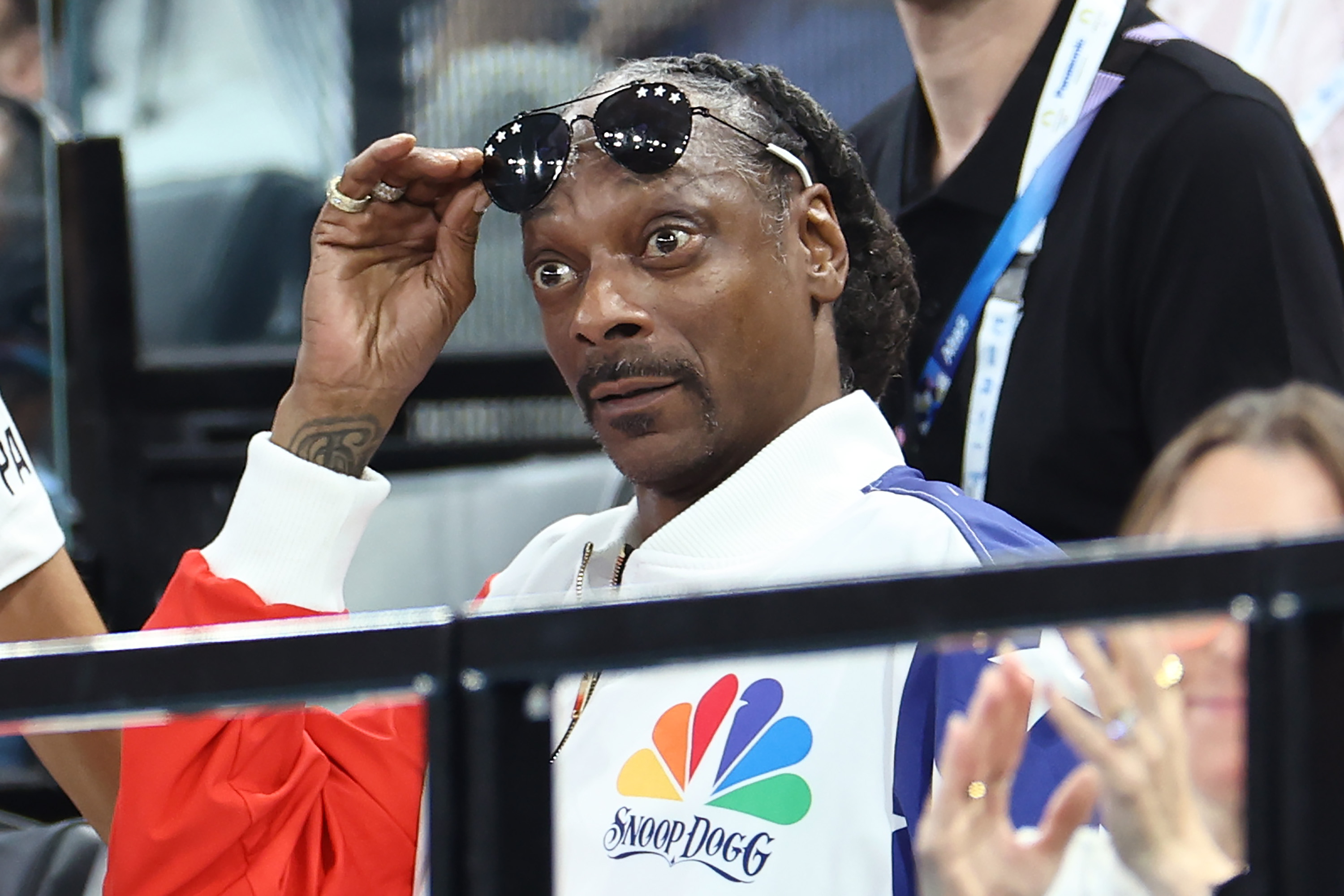 Snoop appeared to be shocked by the athlete's impressive skills. Photo / Getty Images