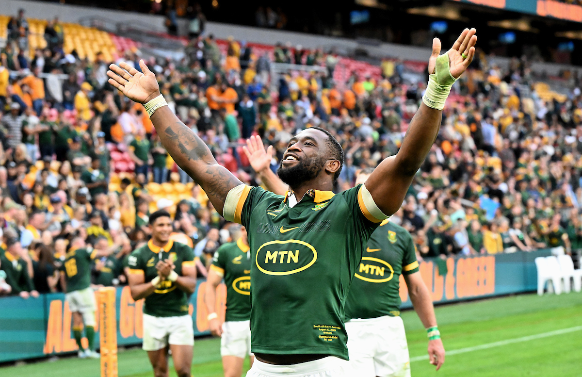South Africa captain Siya Kolisi celebrates the win in Cape Town. Photo / Photosport