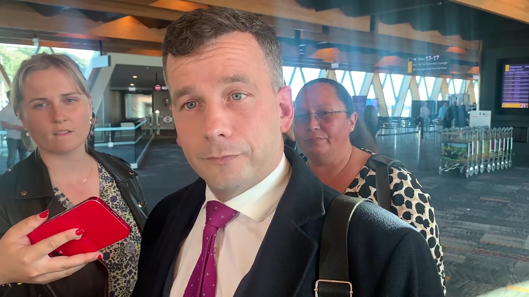 Act leader David Seymour arriving at Wellington Airport yesterday. Photo / Adam Pearse 