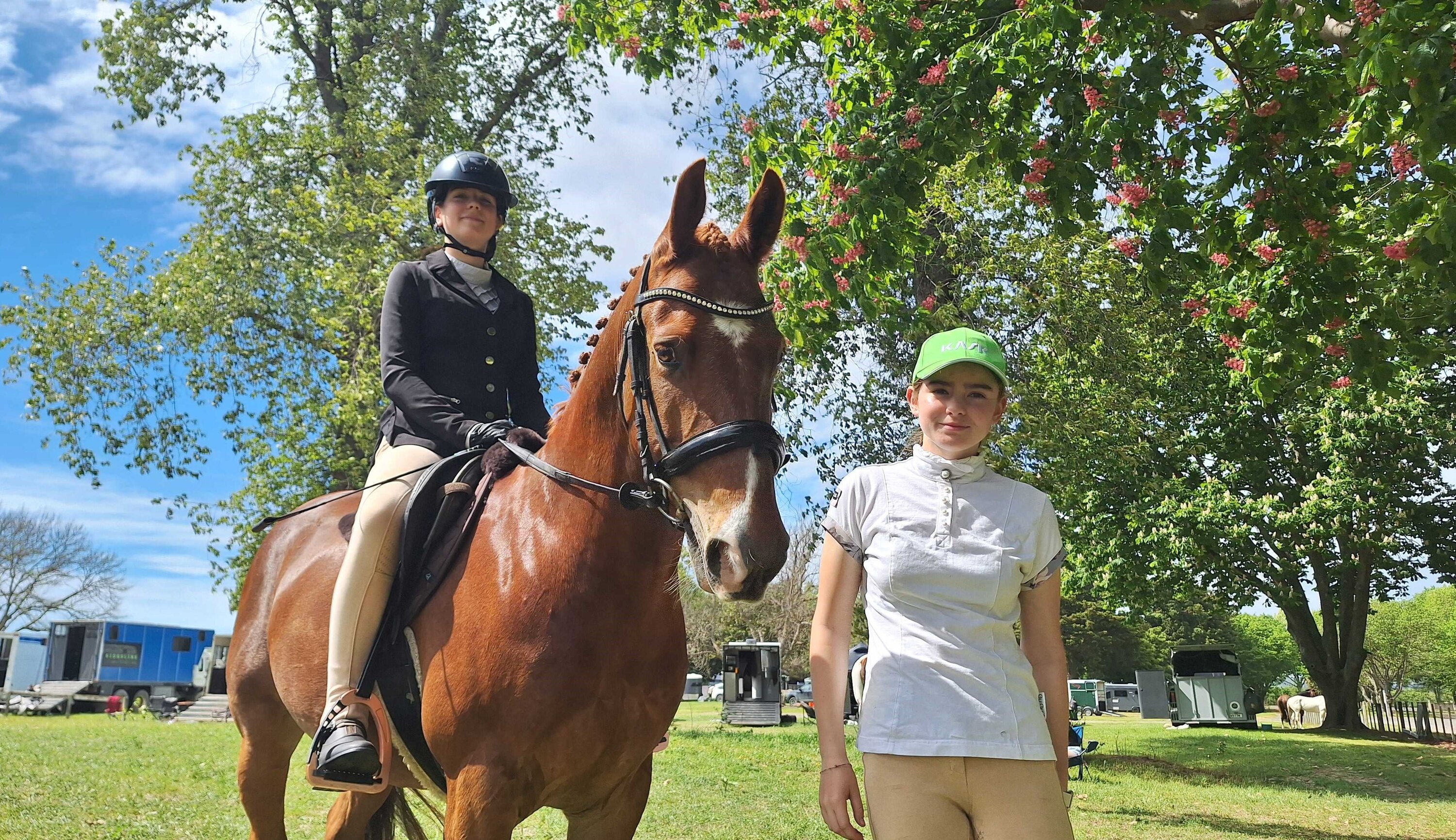 Central Hawke's Bay sisters Chelsea Hartstone (left), riding Malakai, and Tyler Hartstone at the A&P Show. Photo / Michaela Gower