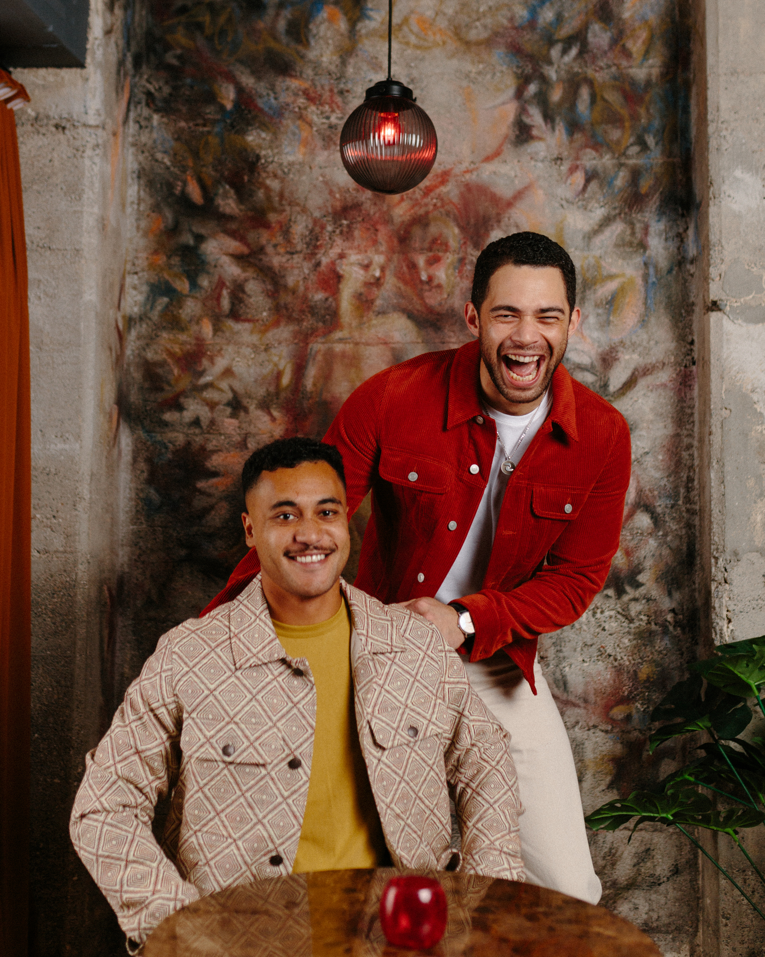 Rolleston and Bennett horse around during the photo shoot at Auckland's Bar Magda. Photo / Mataara Stokes