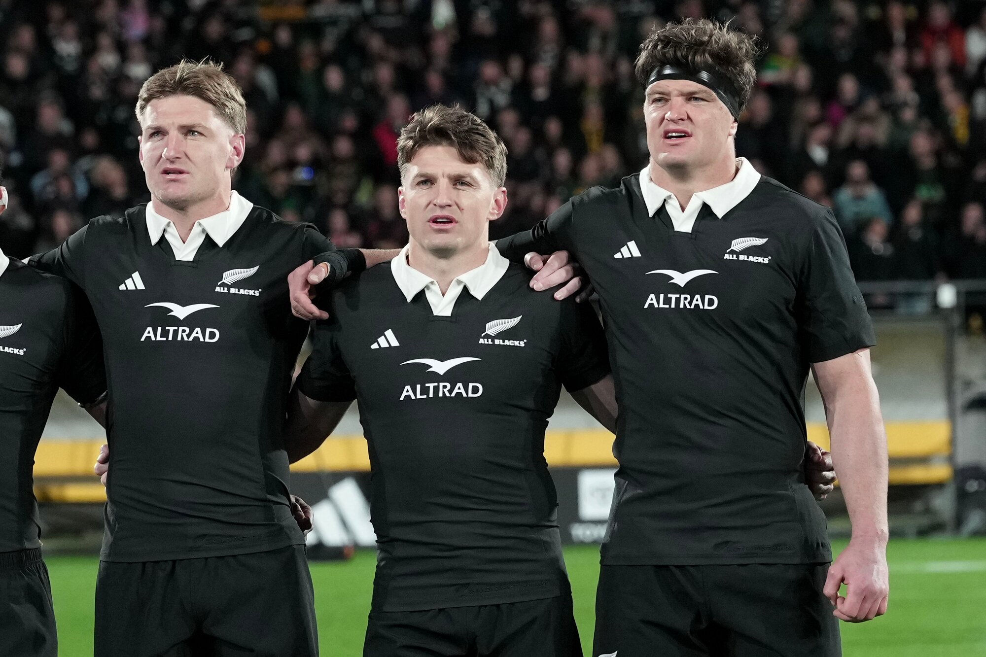 The Barrett brothers in their treasured All Blacks jerseys (from left): Jordie, Beauden and Scott Barrett. Photo / Photosport