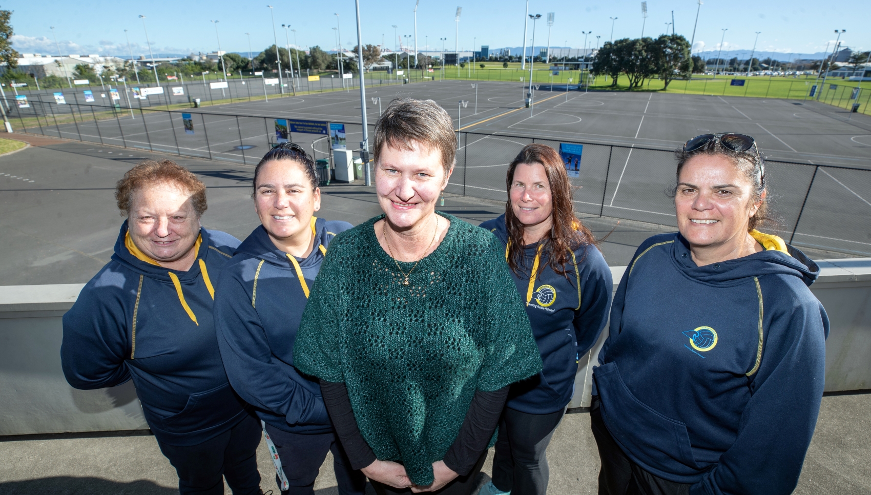 Tauranga Netball Centre’s Maree Body (left), Tania Walters, Nicki Compton, Paula Vickers and Tracey Walters, can’t wait for the move to Baypark. Photo / John Borren