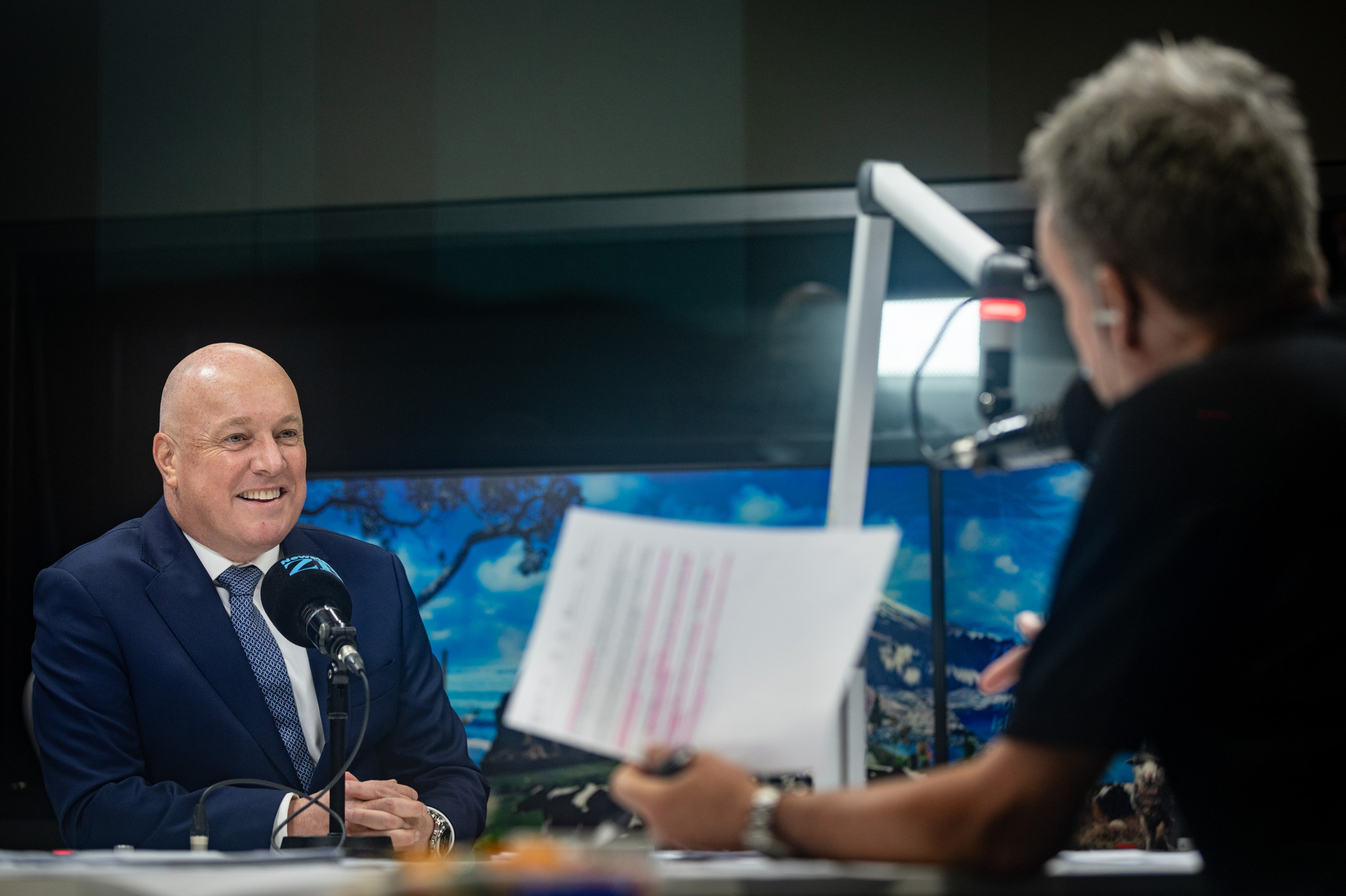 PM Christopher Luxon is quizzed by Newstalk ZB host Mike Hosking. Photo / Michael Craig