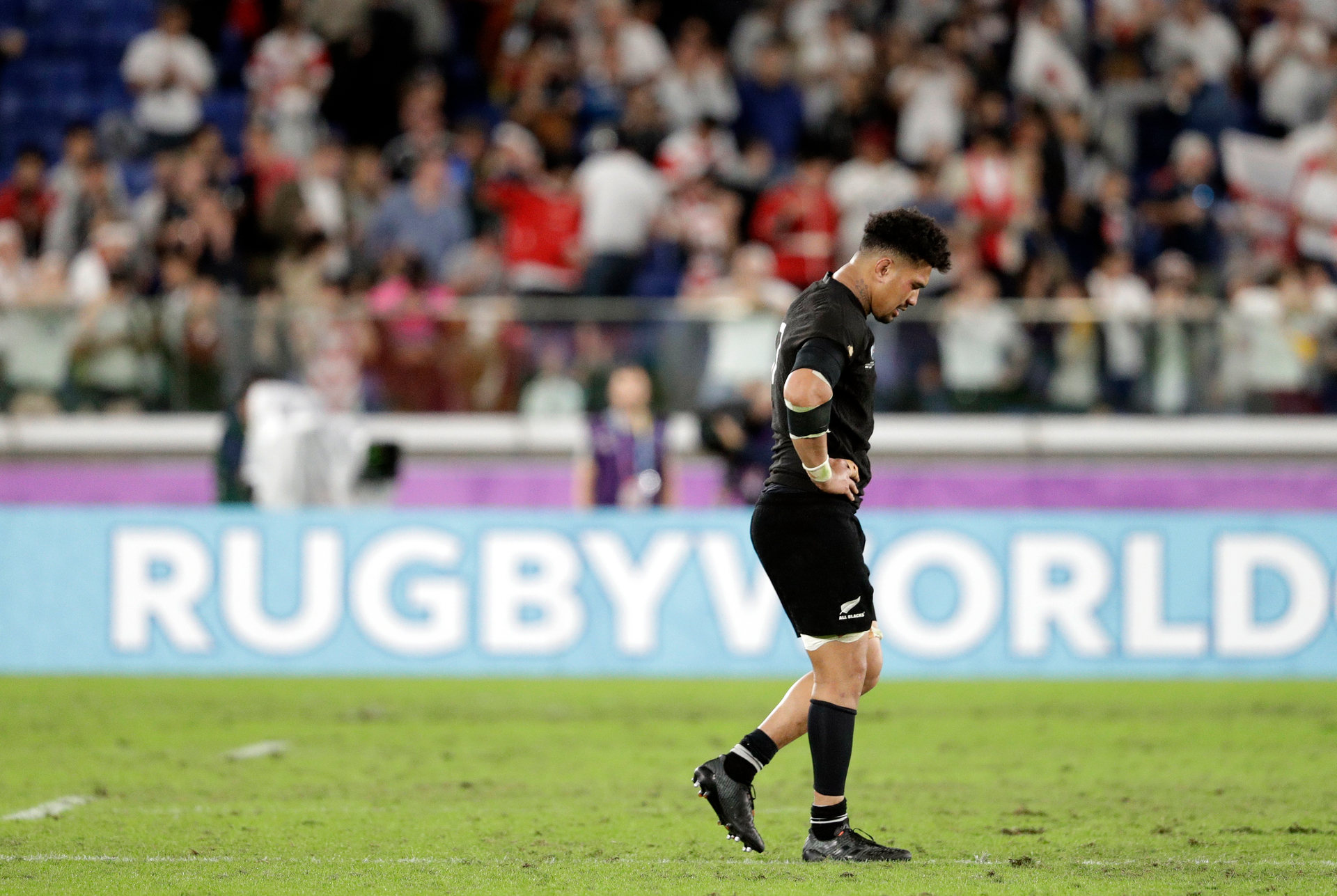 Ardie Savea walks off the field after the Rugby World Cup semifinal: Photo / AP 