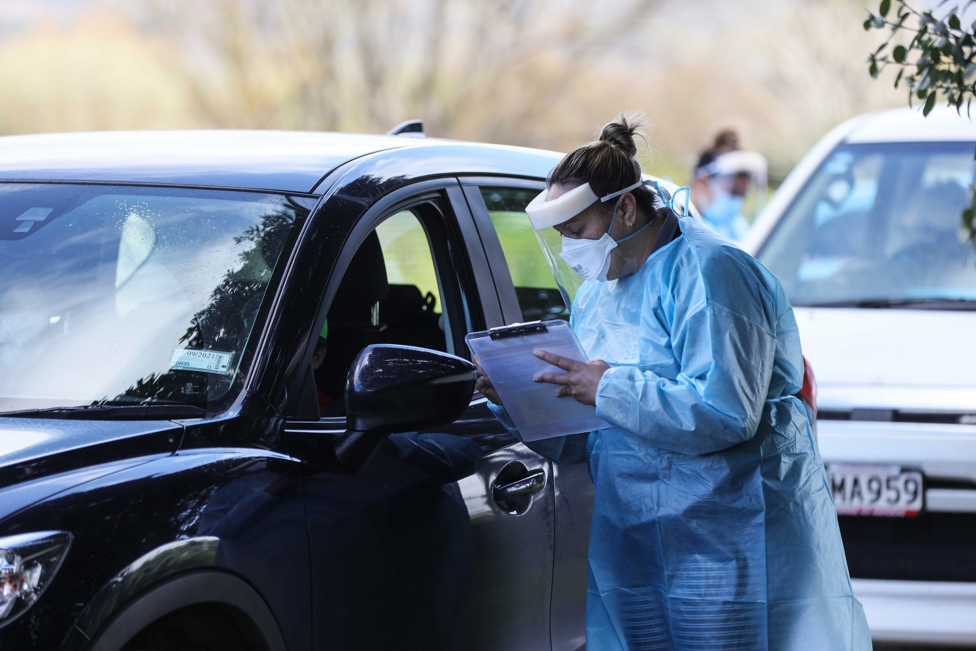 The Wharekawa Marae Covid-19 testing station in action after three cases were found in nearby Kaiaua in September. Photo /  Mike Scott.