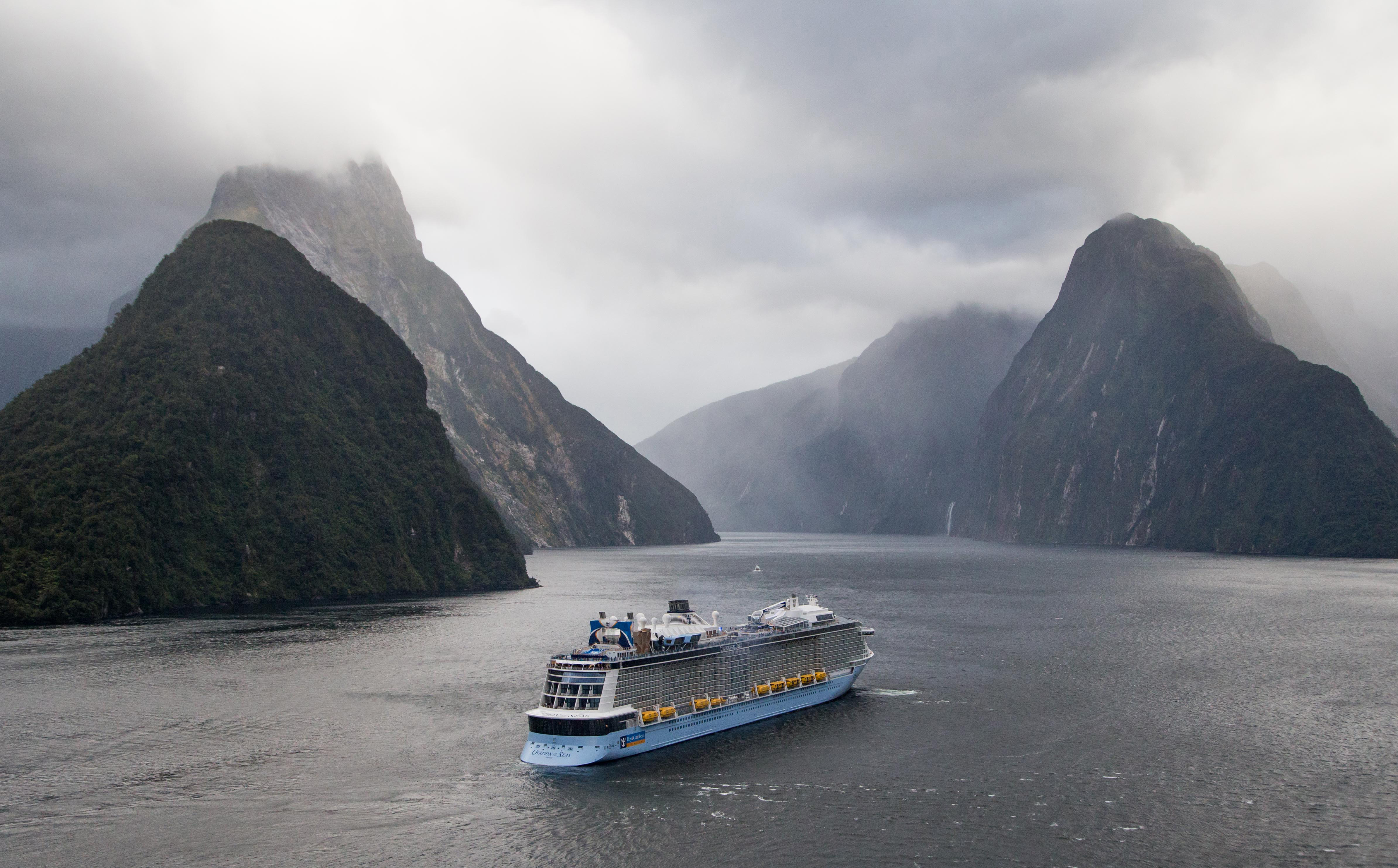 Out of sight: Cruise ships would be banned from inner Milford Sound under the masterplan. Photo / NZME
