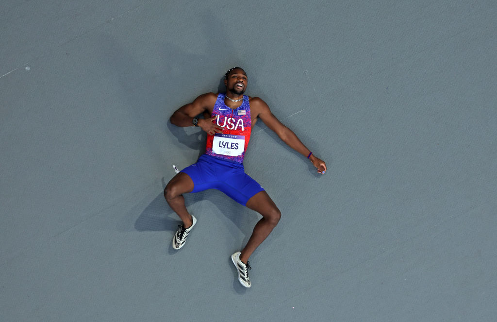 Bronze medallist Noah Lyles of Team United States reacts after competing in the Men's 200m Final on day thirteen of the Olympic Games Paris 2024. Photo / Getty Images