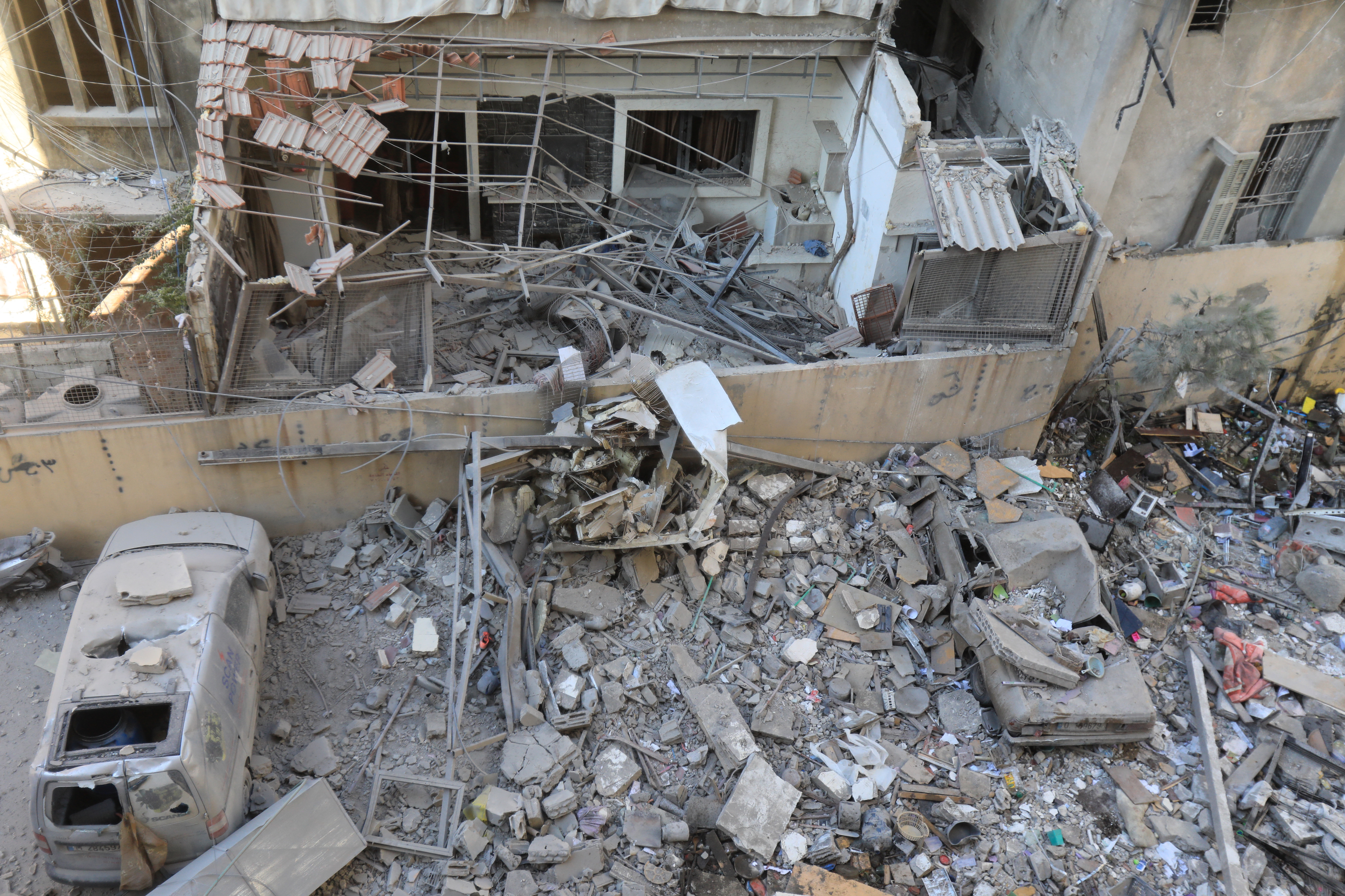 A view of the damage at the site of an Israeli strike on Beirut's southern suburb of Ghobeiry on September 30, 2024. Photo / AFP
