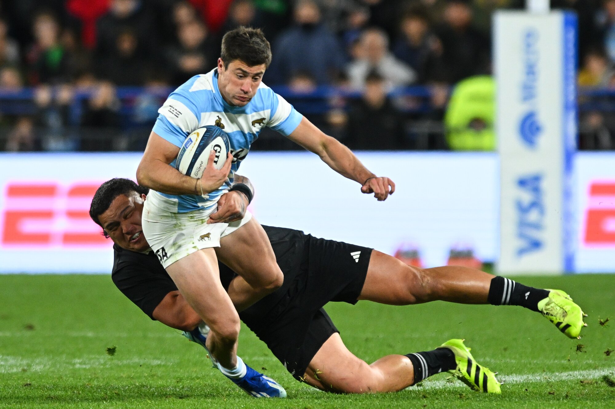 Bautista Delguy of Argentina is tackled by Tupou Vaa'i in Buenos Aires. Photo / Getty Images