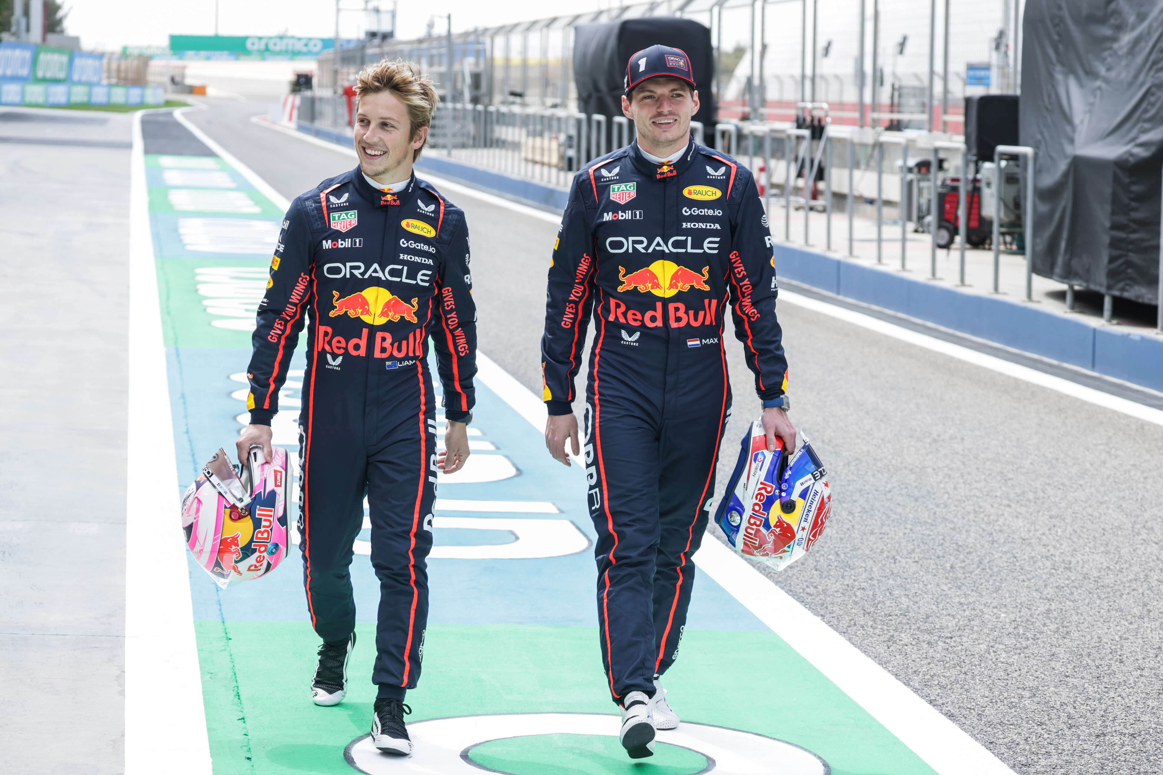 Liam Lawson with teammate Max Verstappen in Bahrain in February. Photo / Getty Images