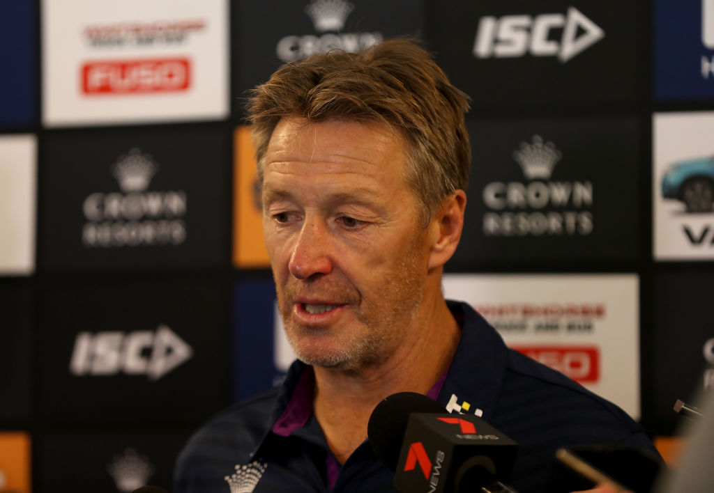 Storm coach Craig Bellamy speaks to the media. Photo / Getty