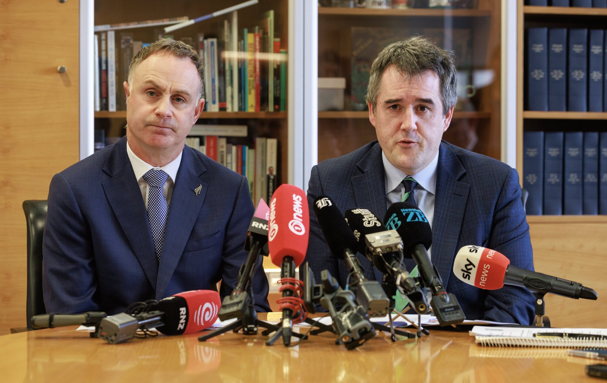 Local Government Minister Simon Watts (left) and RMA Reform Minister Chris Bishop announcing the Government's local government reform proposals. Photo /Mark Mitchell















 














