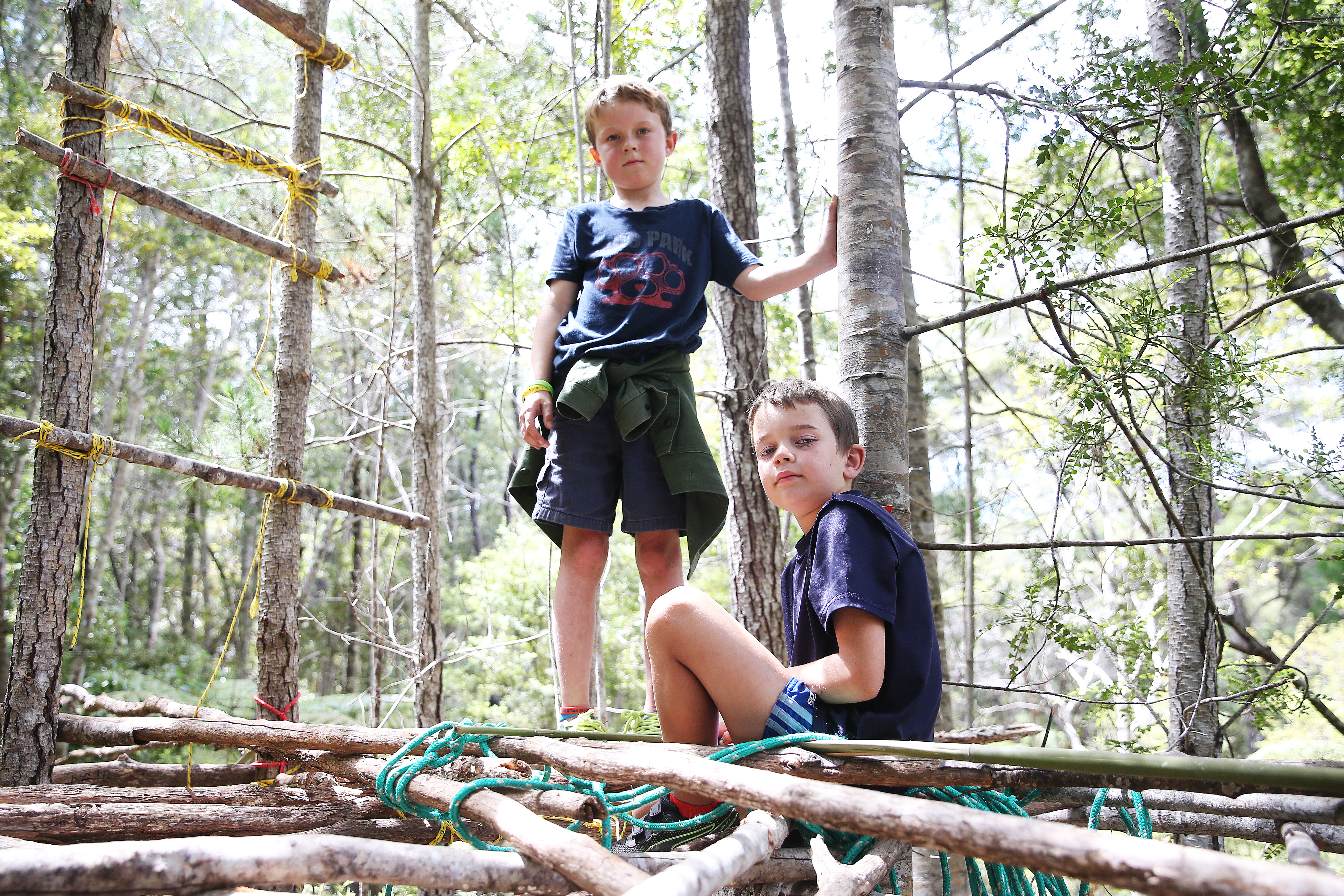 Afie Silcock and Miller O'Riley are building a tree hut which they hope will be