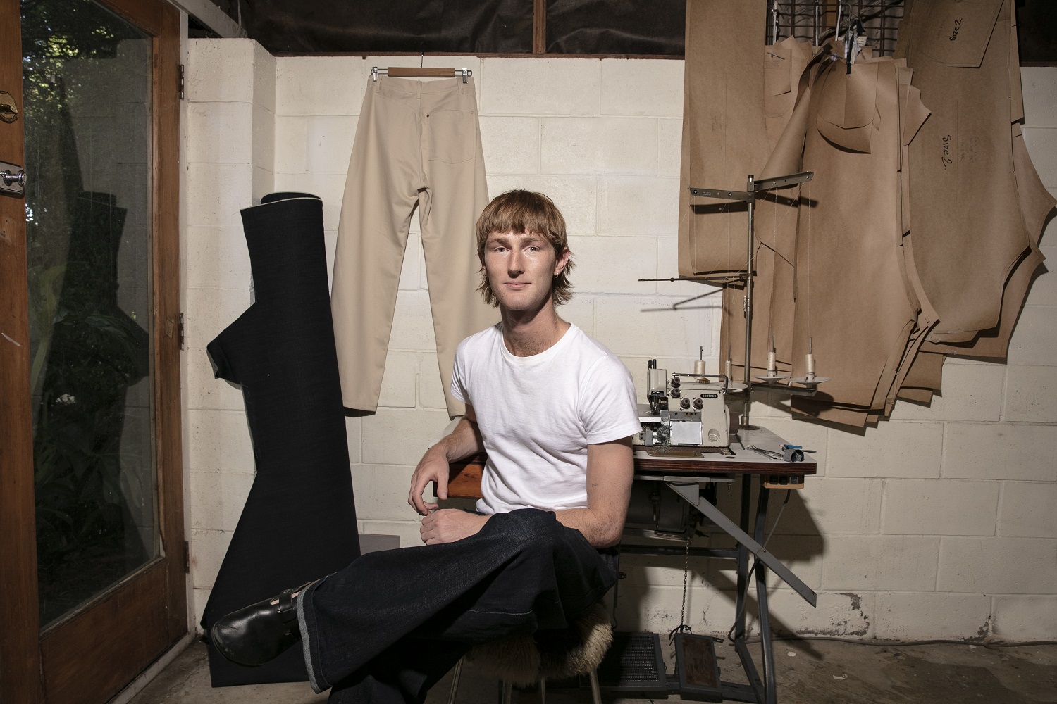 Denim fashion designer Jacob Kalin at his home studio in Mt. Eden. Photo / Babiche Martens