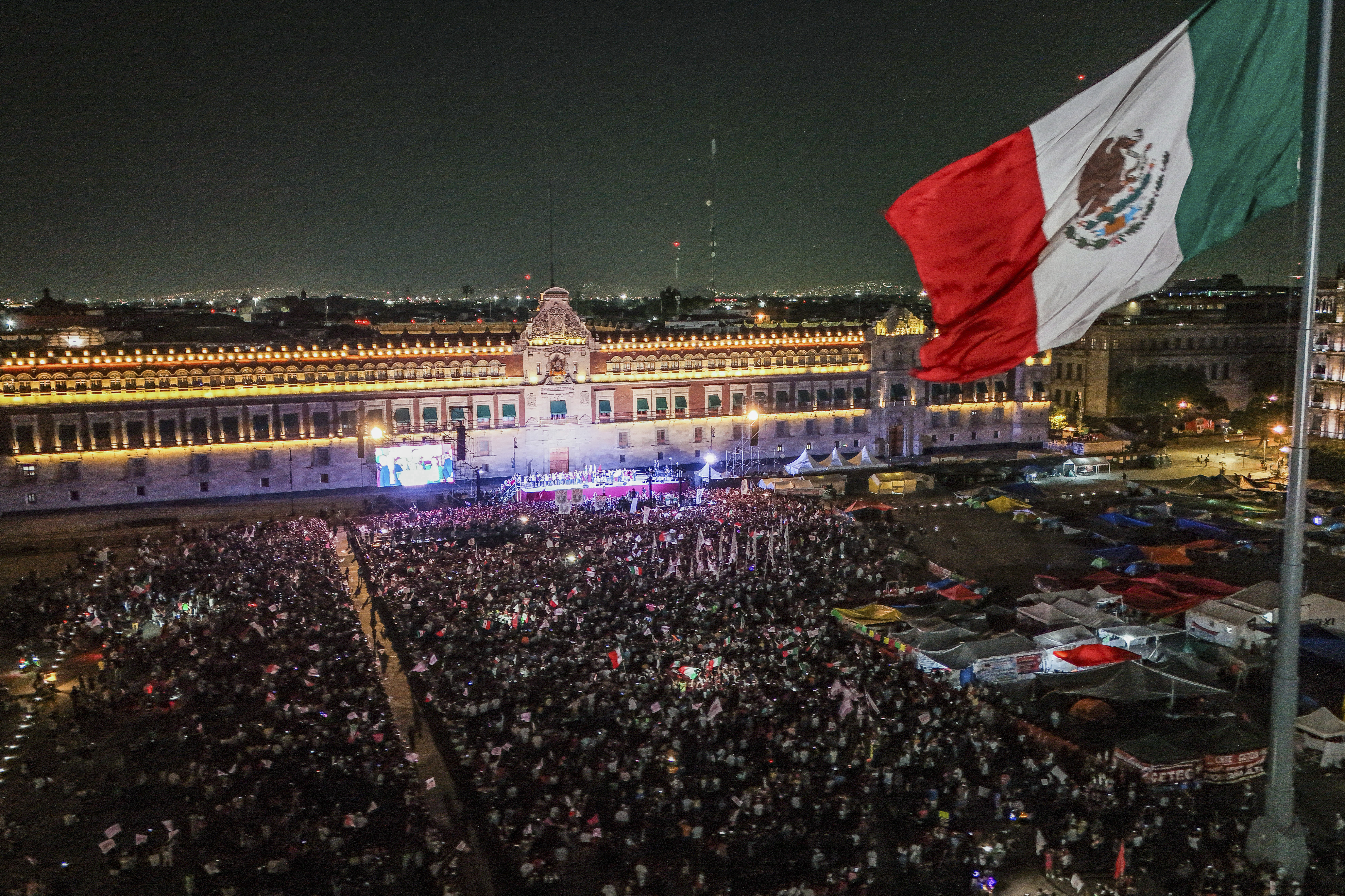 President-elect Claudia Sheinbaum addresses supporters at the Zocalo, Mexico City's main square. Photo / AP