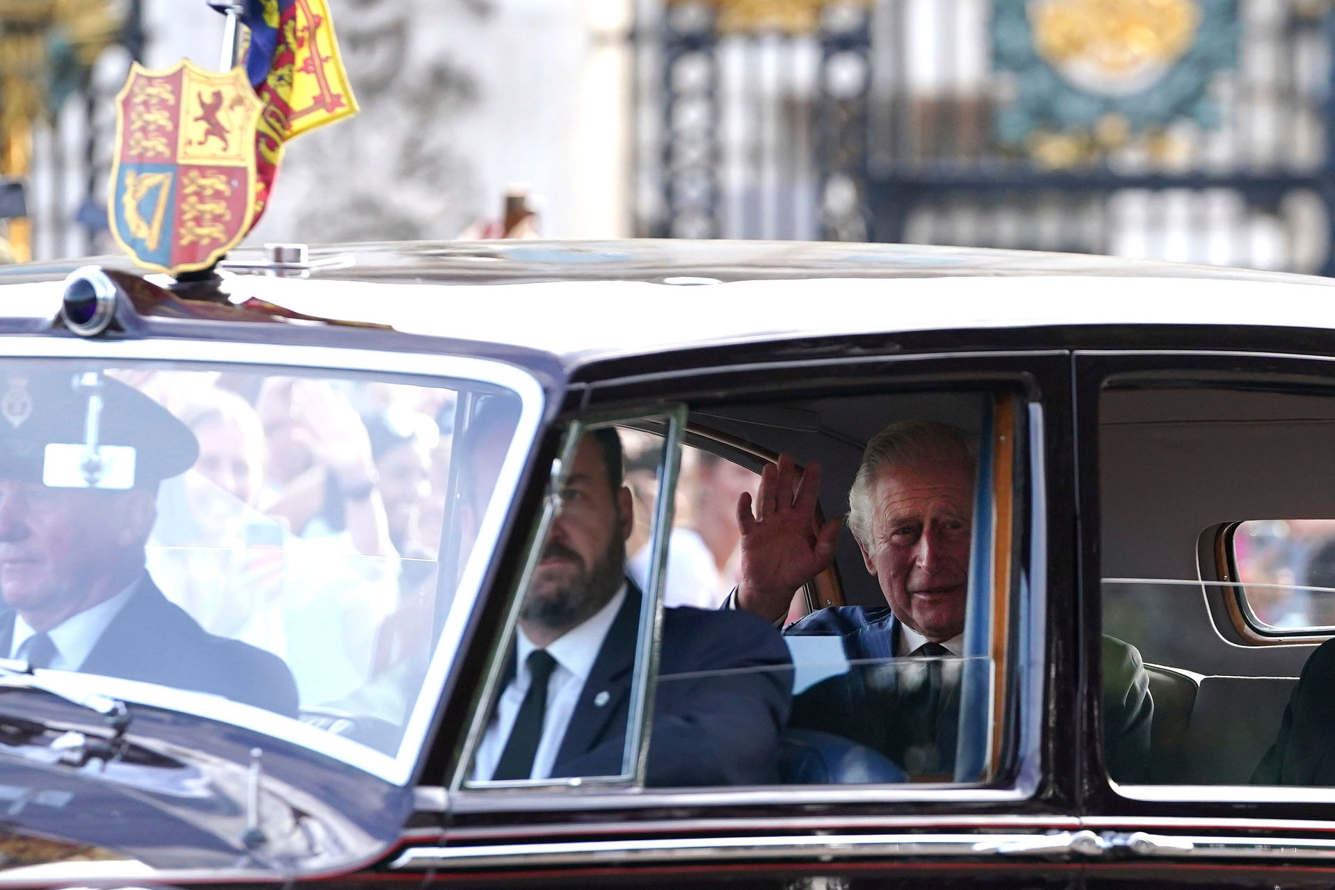 King Charles III is seen leaving Buckingham Palace. Photo / Zac Goodwin via AP