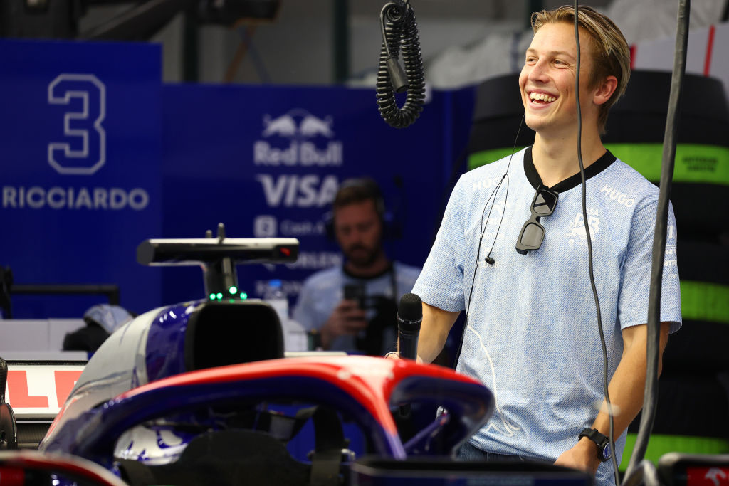 Liam Lawson in the Racing Bulls garage at the Singapore Grand Prix. Photo / Getty Images