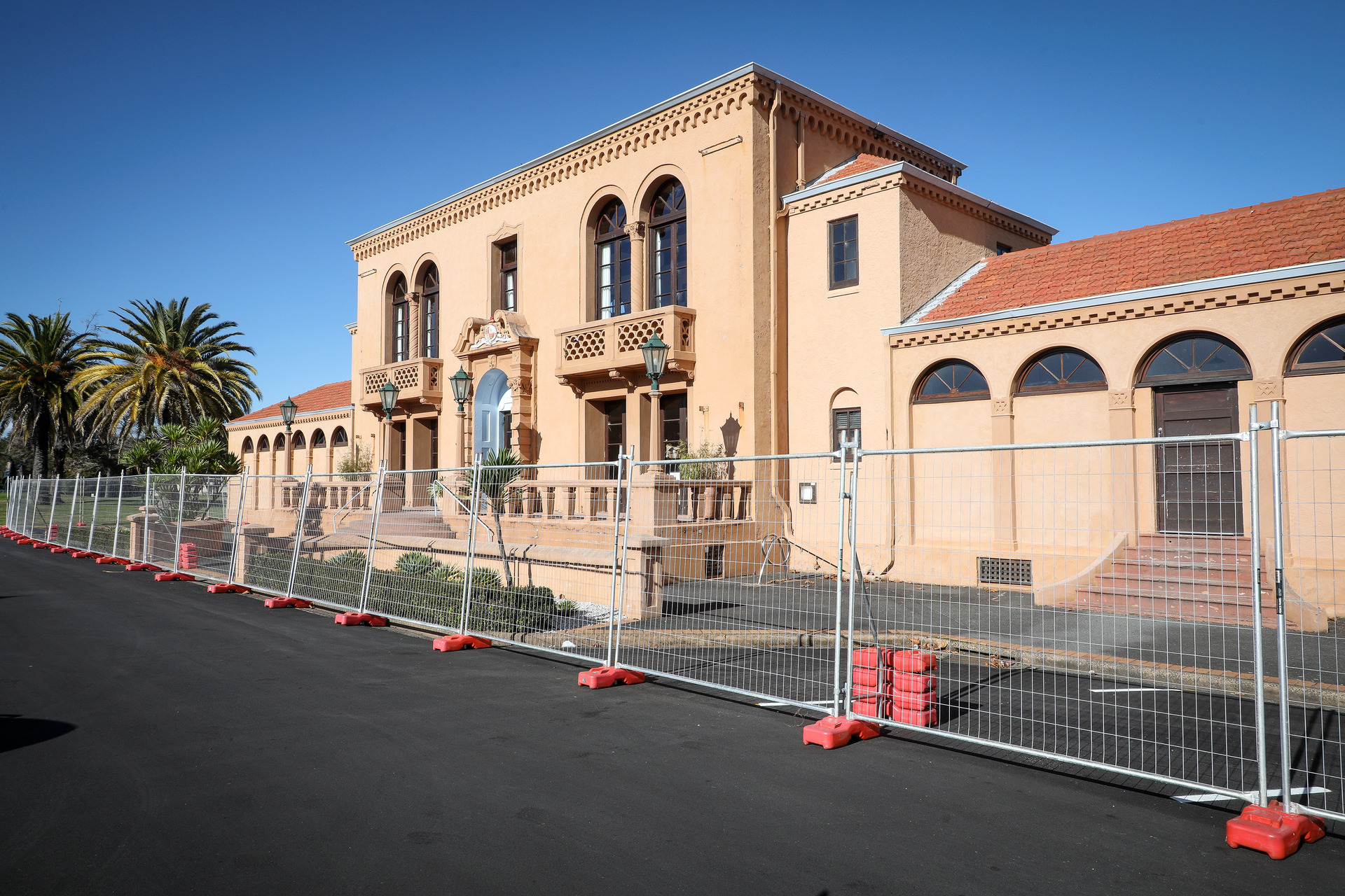 The Blue Baths building with a fence around it in June. Photo / File