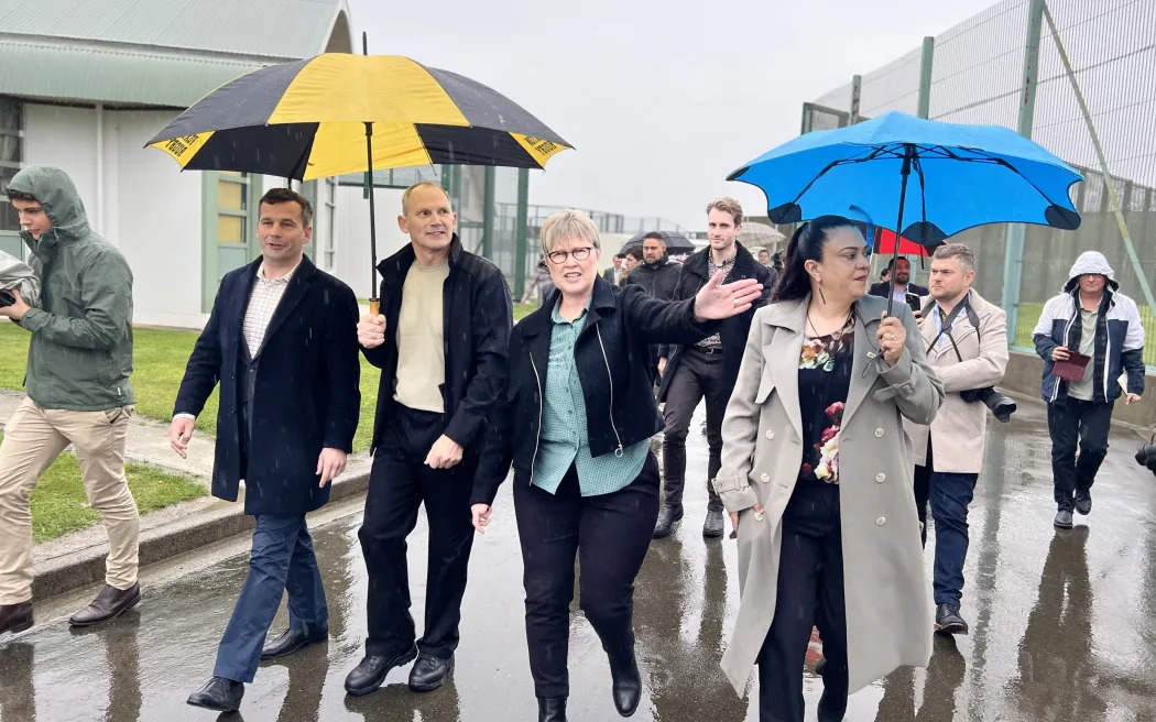 The government being shown around the facility where the government's military-style academy pilot for youth offenders will be run. Photo / RNZ / Rachel Helyer-Donaldson