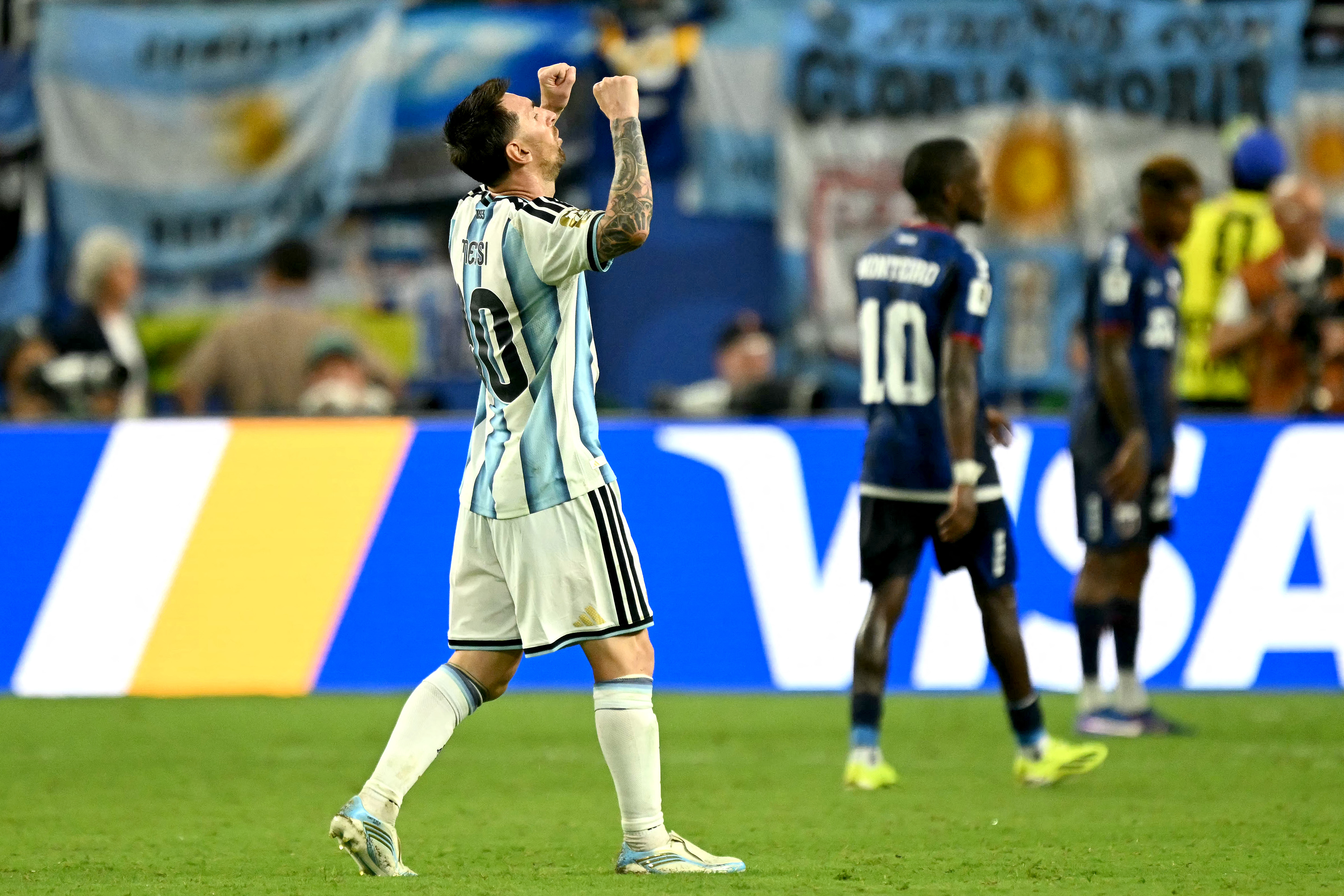 Lionel Messi celebrates Argentina's win over Cape Verde. Photo / AFP