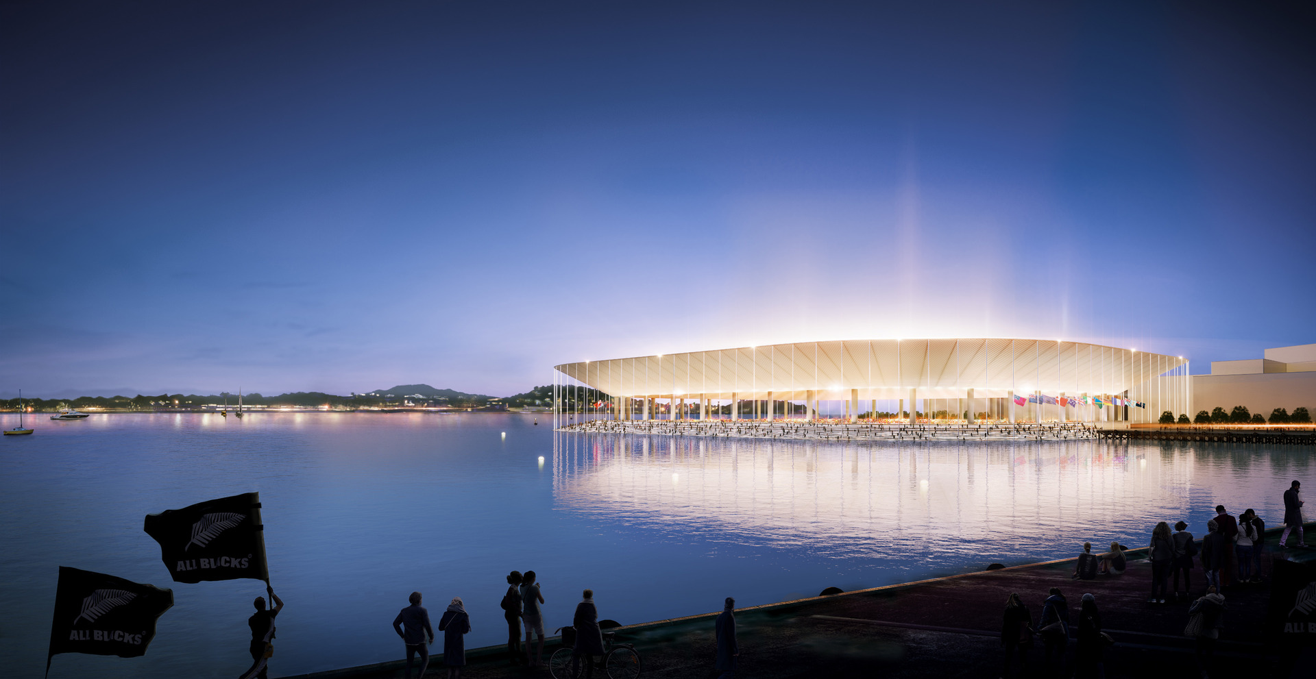 Artist's impression of The Crater, the proposed Auckland Waterfront Stadium. Image / Supplied