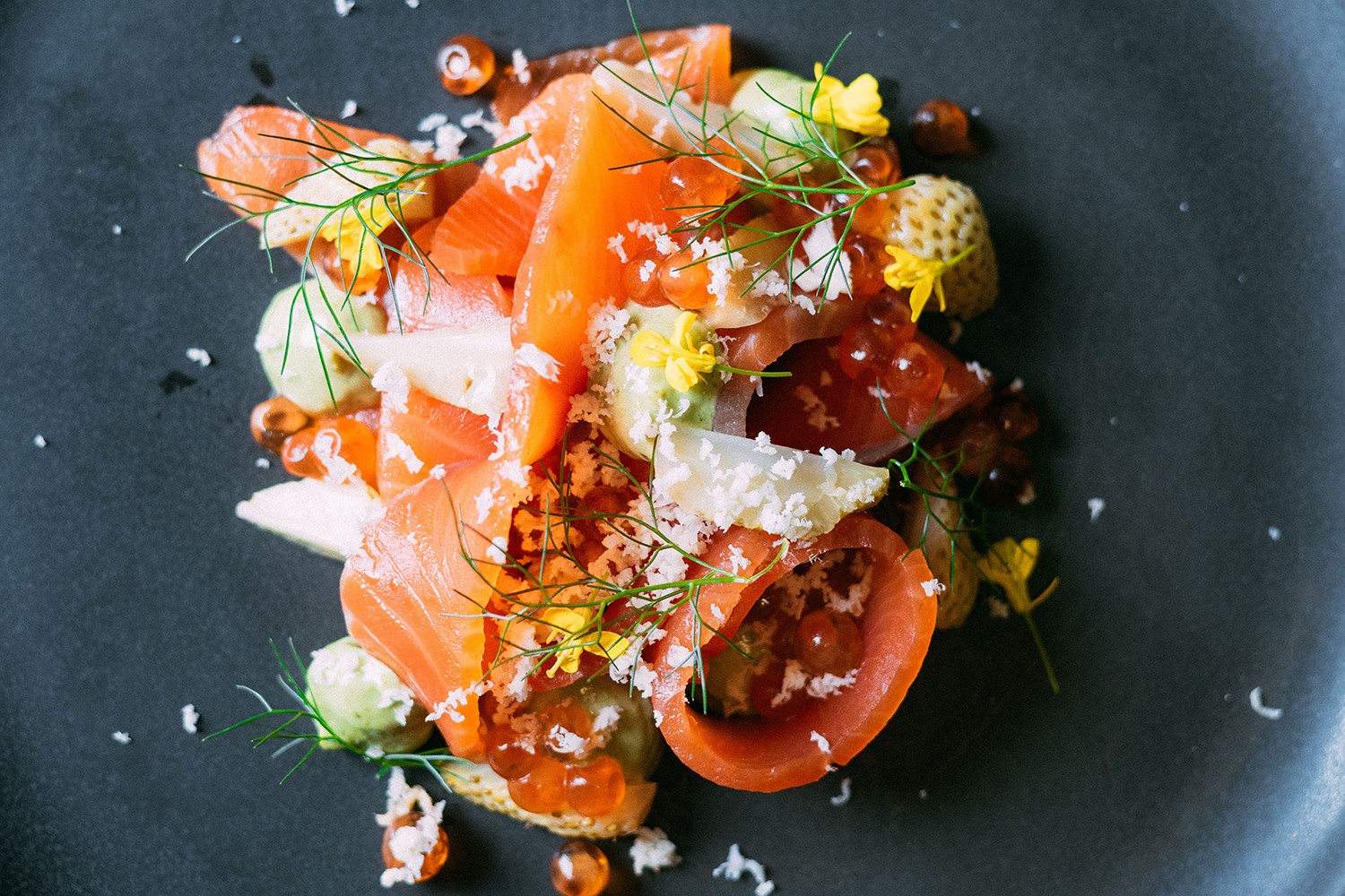 The salmon with green strawberries at Rātā. Photo / Supplied