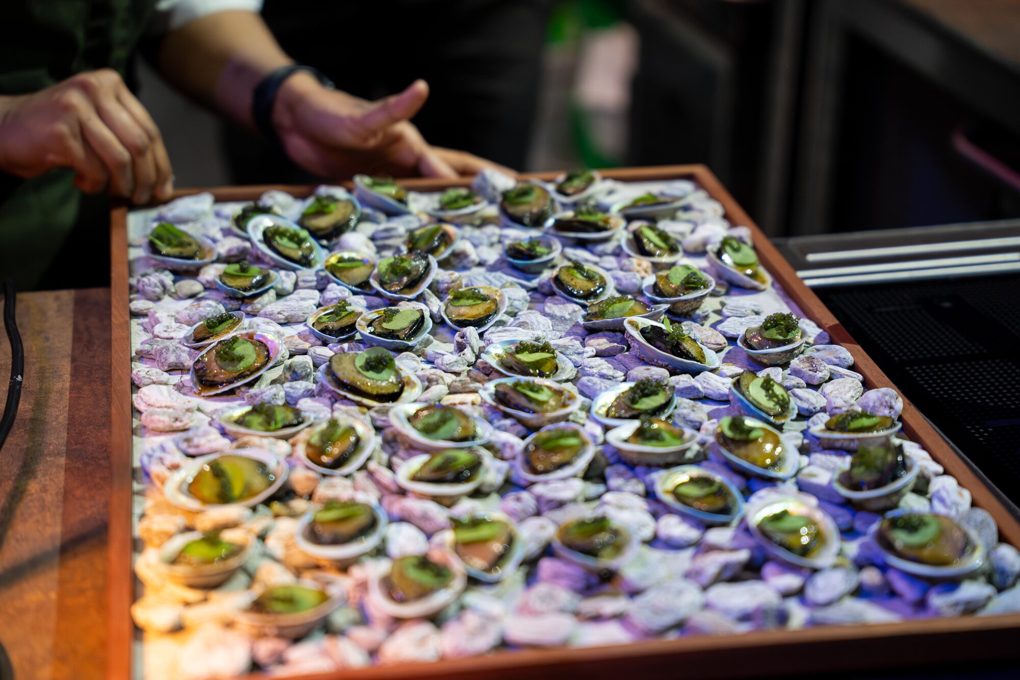Sherwood's baby pāua for Michelin canapes win. Photo / Alyse Wright 
